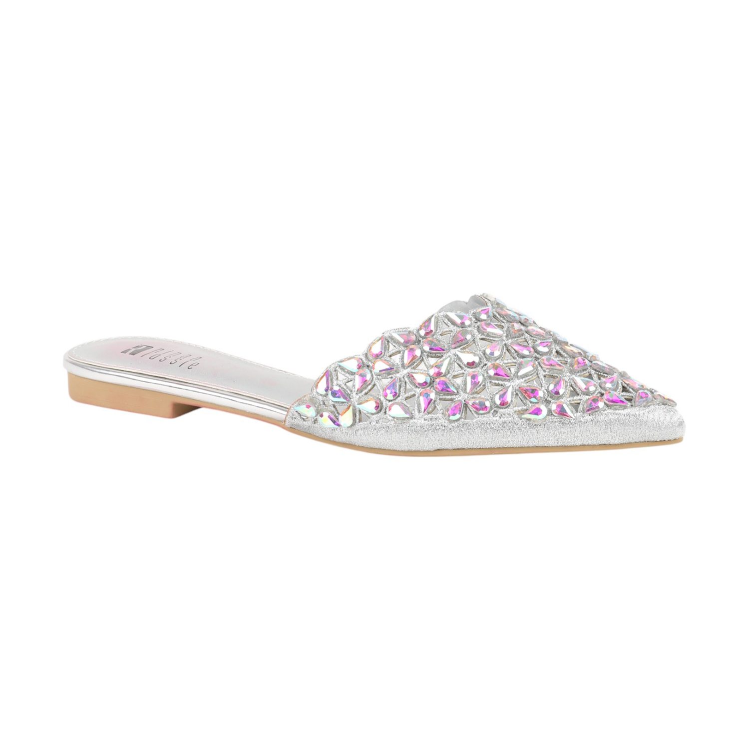 Stone Embellished Women Silver Fashion Mule Casual