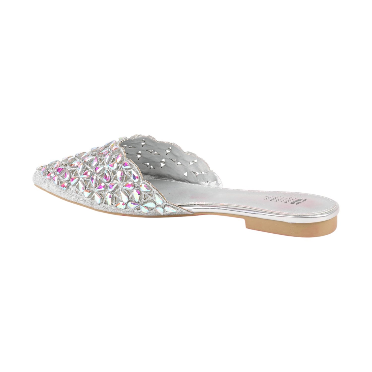 Stone Embellished Women Silver Fashion Mule Casual