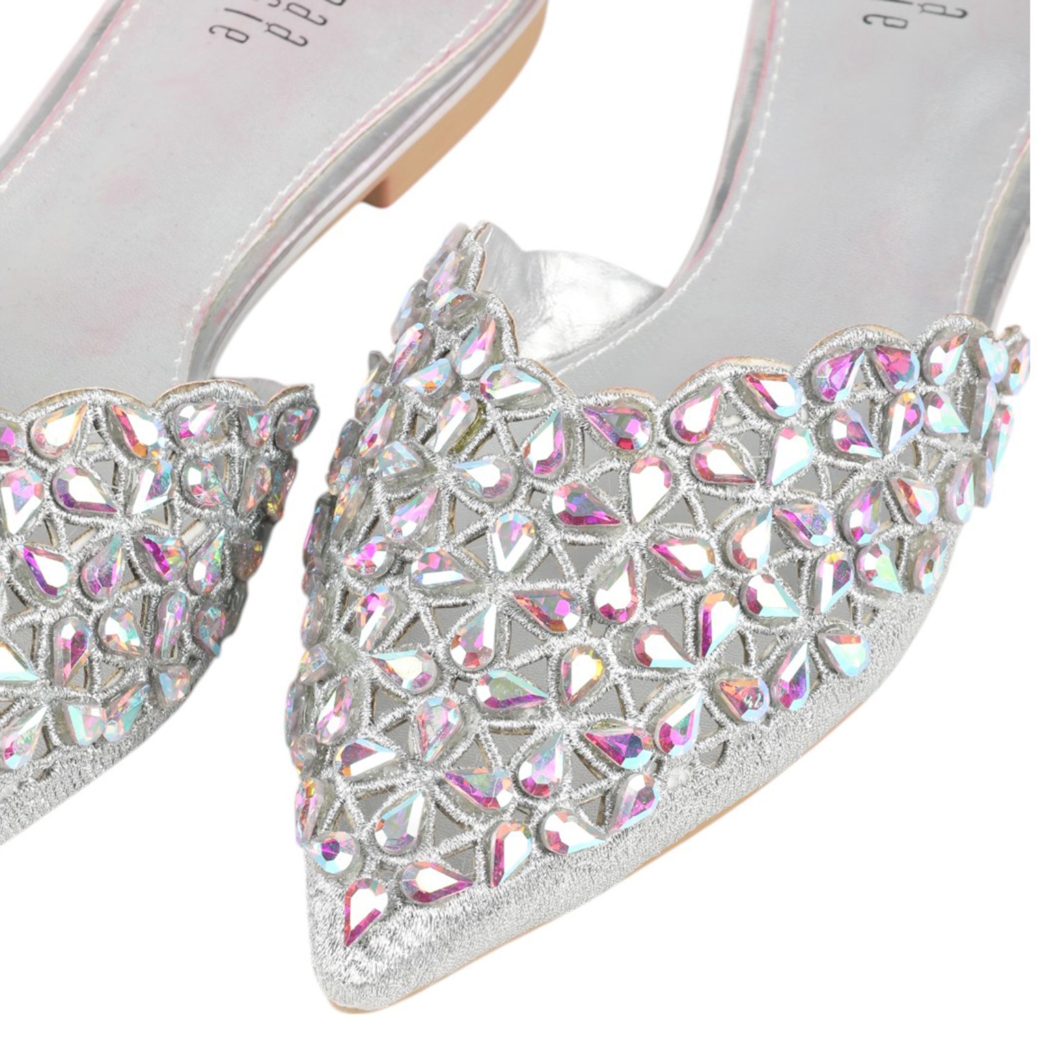 Stone Embellished Women Silver Fashion Mule Casual