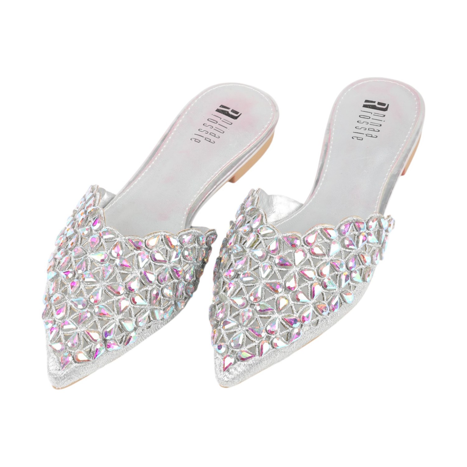 Stone Embellished Women Silver Fashion Mule Casual
