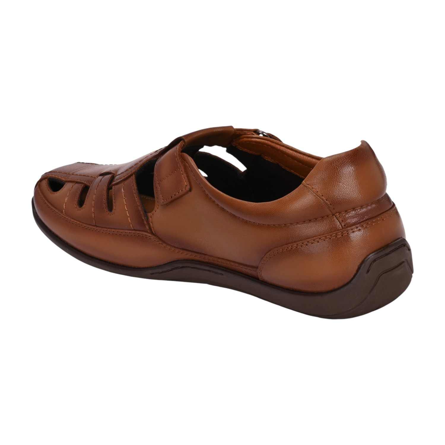 Men Tan Leather Fisherman Sandal with Velcro Closure