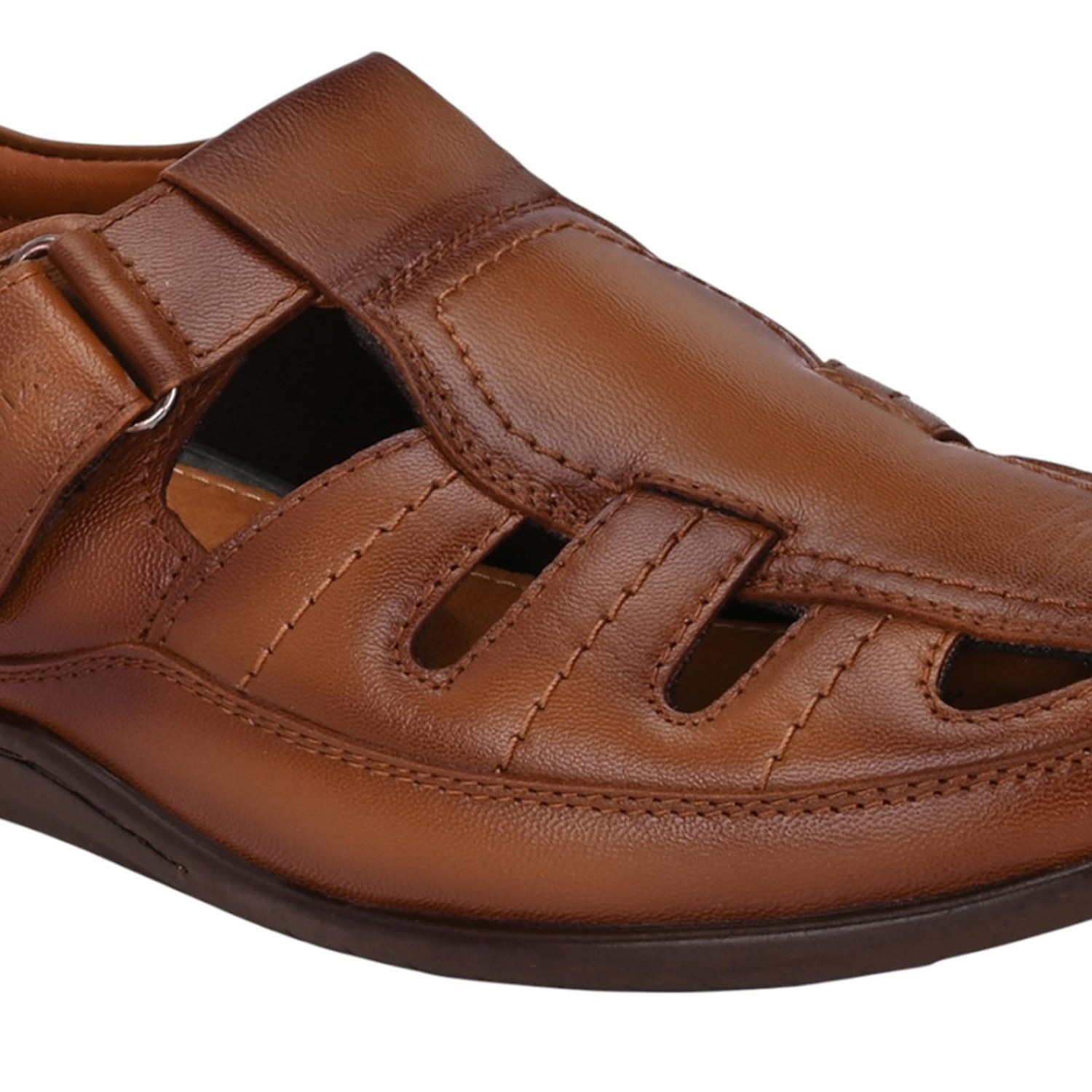 Men Tan Leather Fisherman Sandal with Velcro Closure
