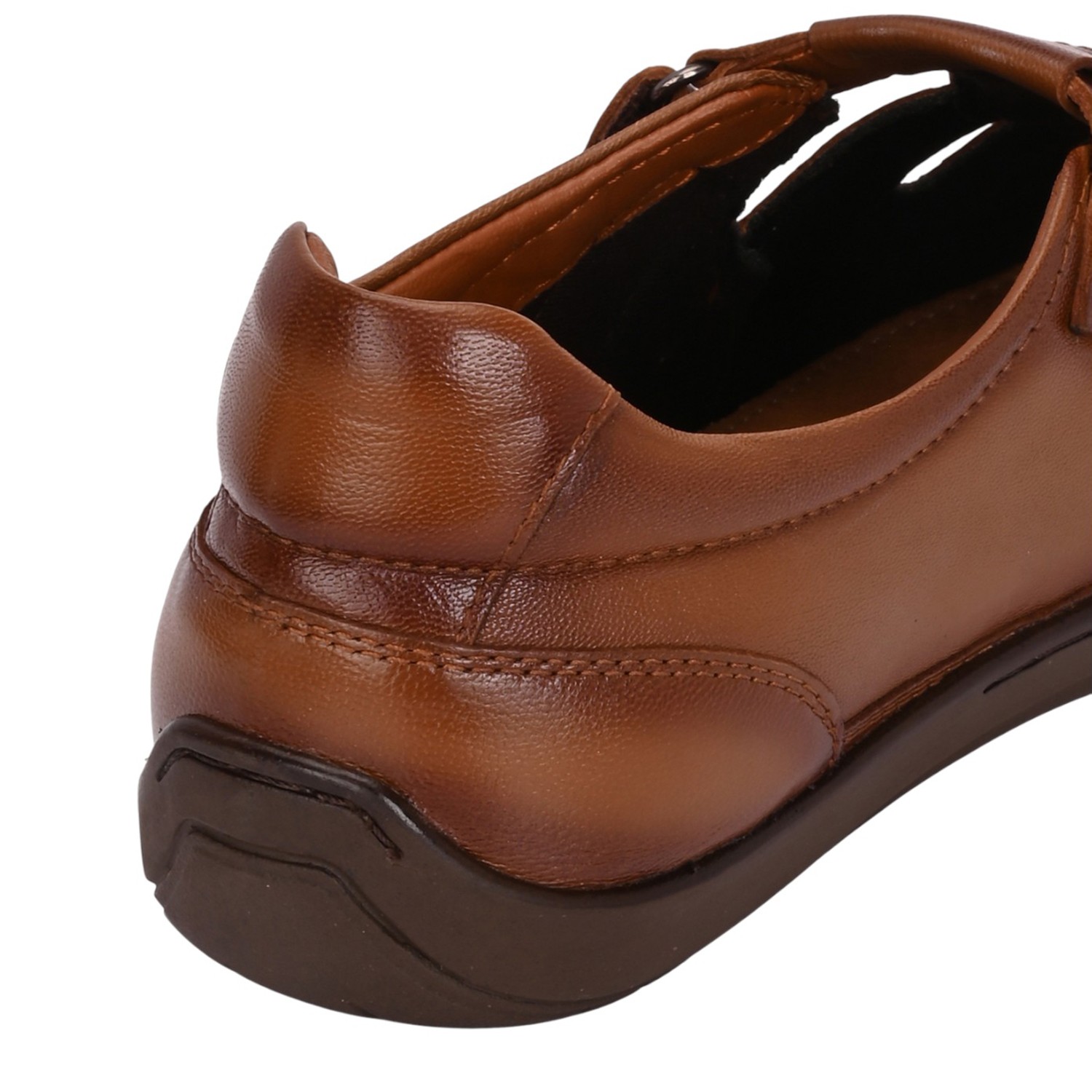 Men Tan Leather Fisherman Sandal with Velcro Closure