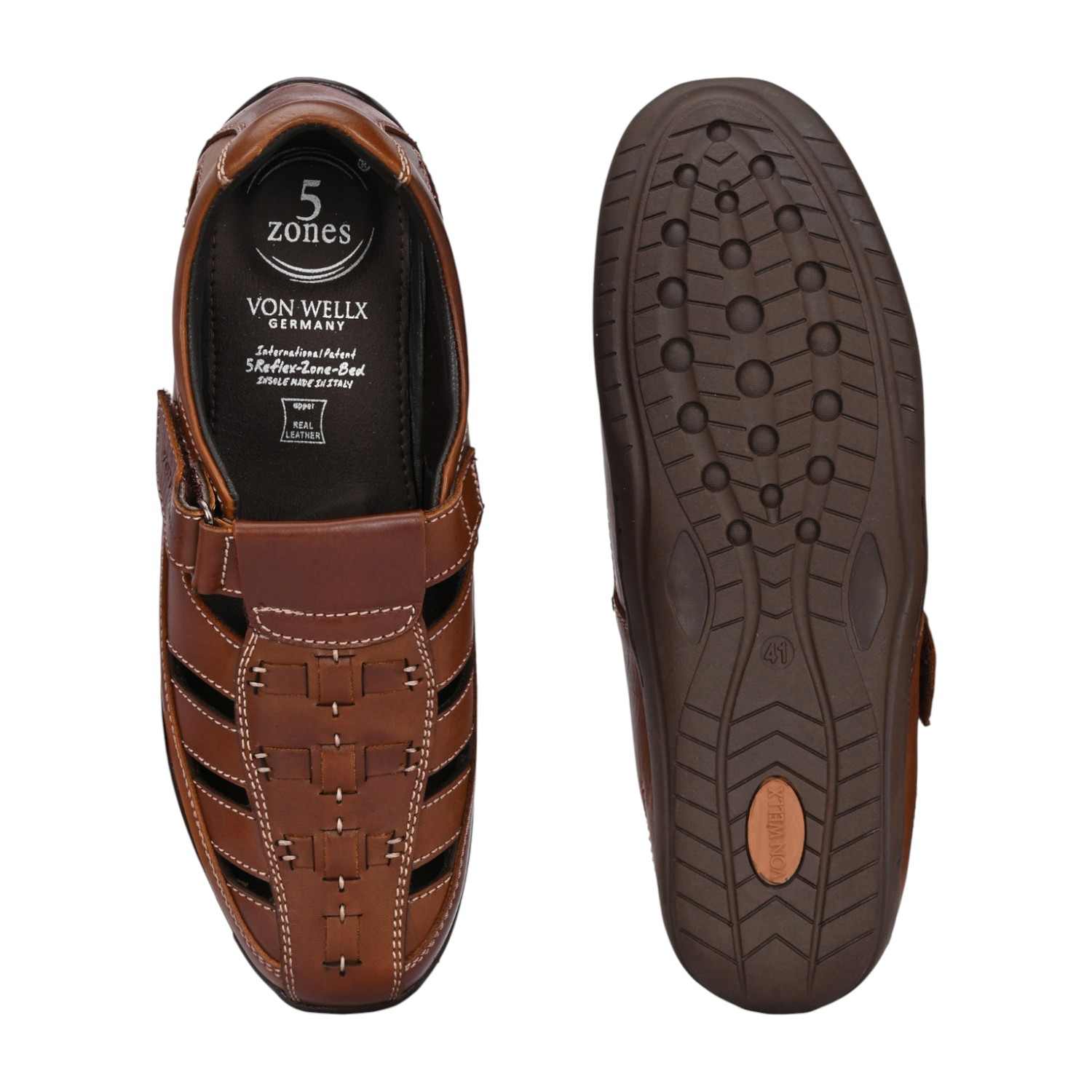 Men Brown Fisherman Sandal with Contrast Stitching