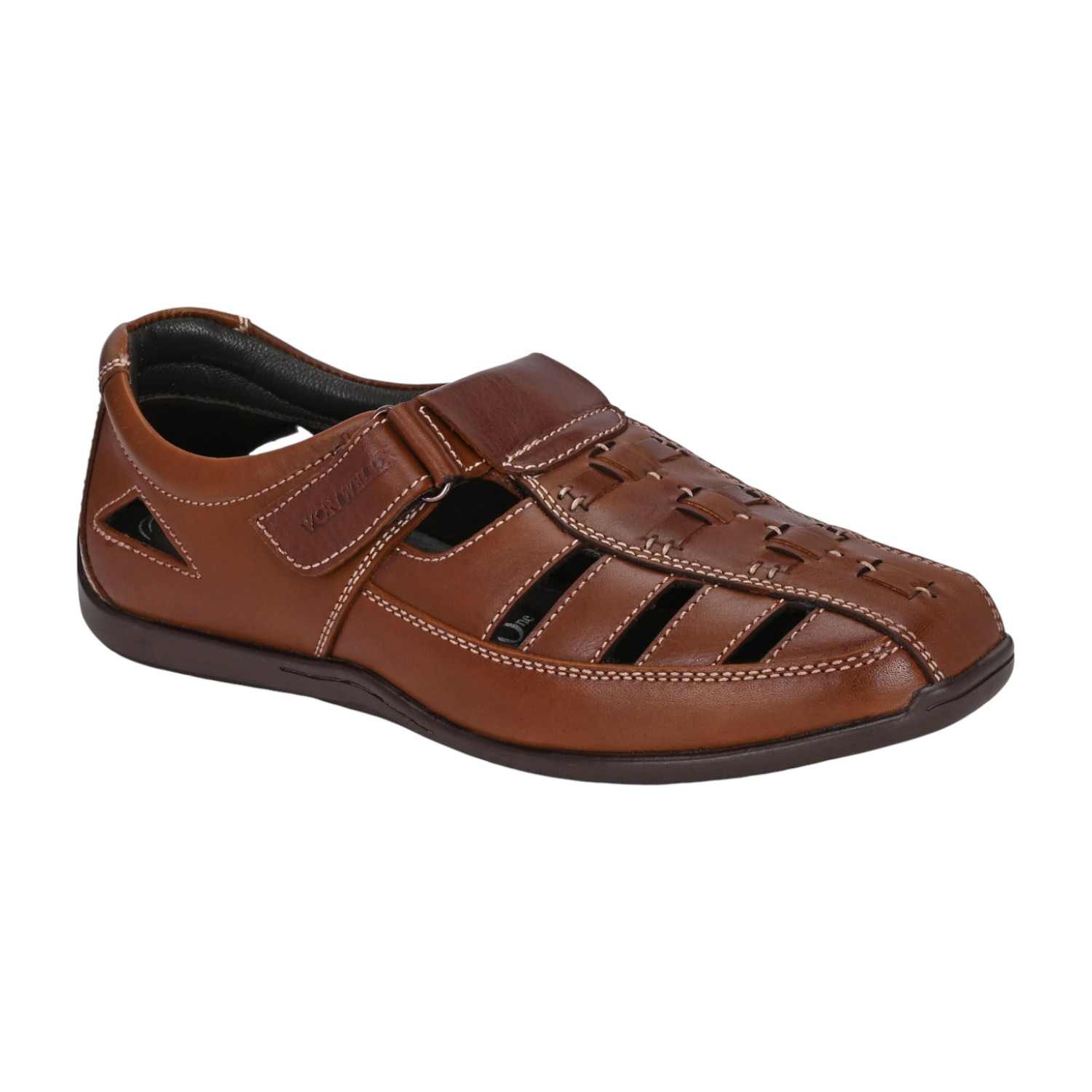Men Brown Fisherman Sandal with Contrast Stitching