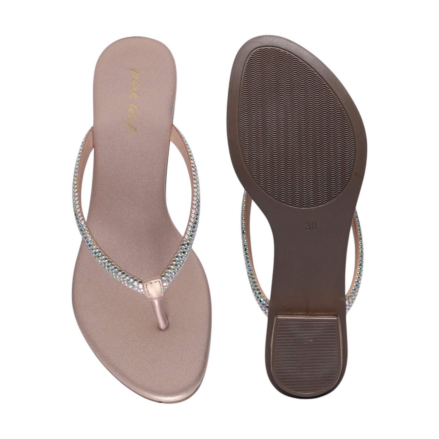 Gold Coloured Flats With Stone Embellishments for Women