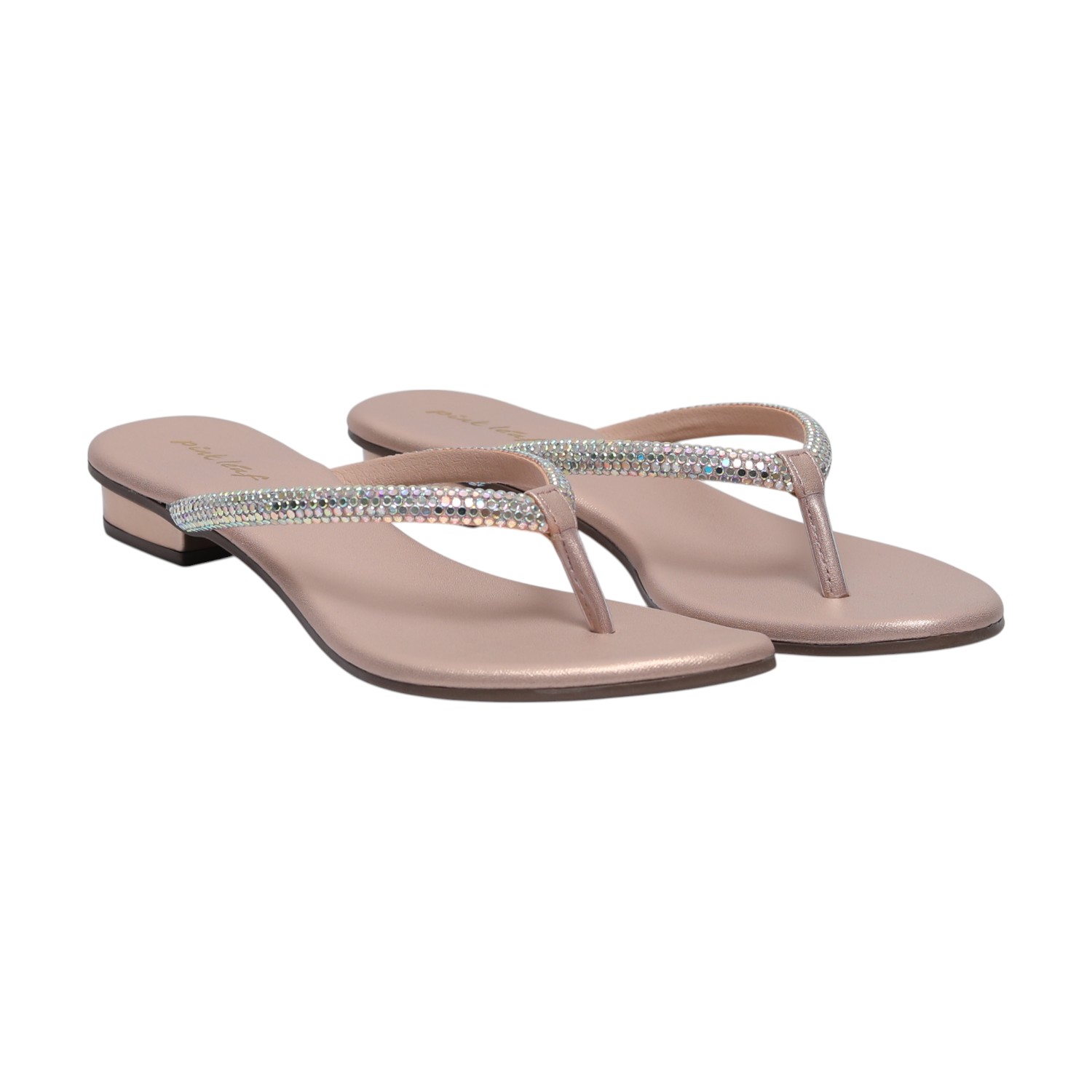 Gold Coloured Flats With Stone Embellishments for Women