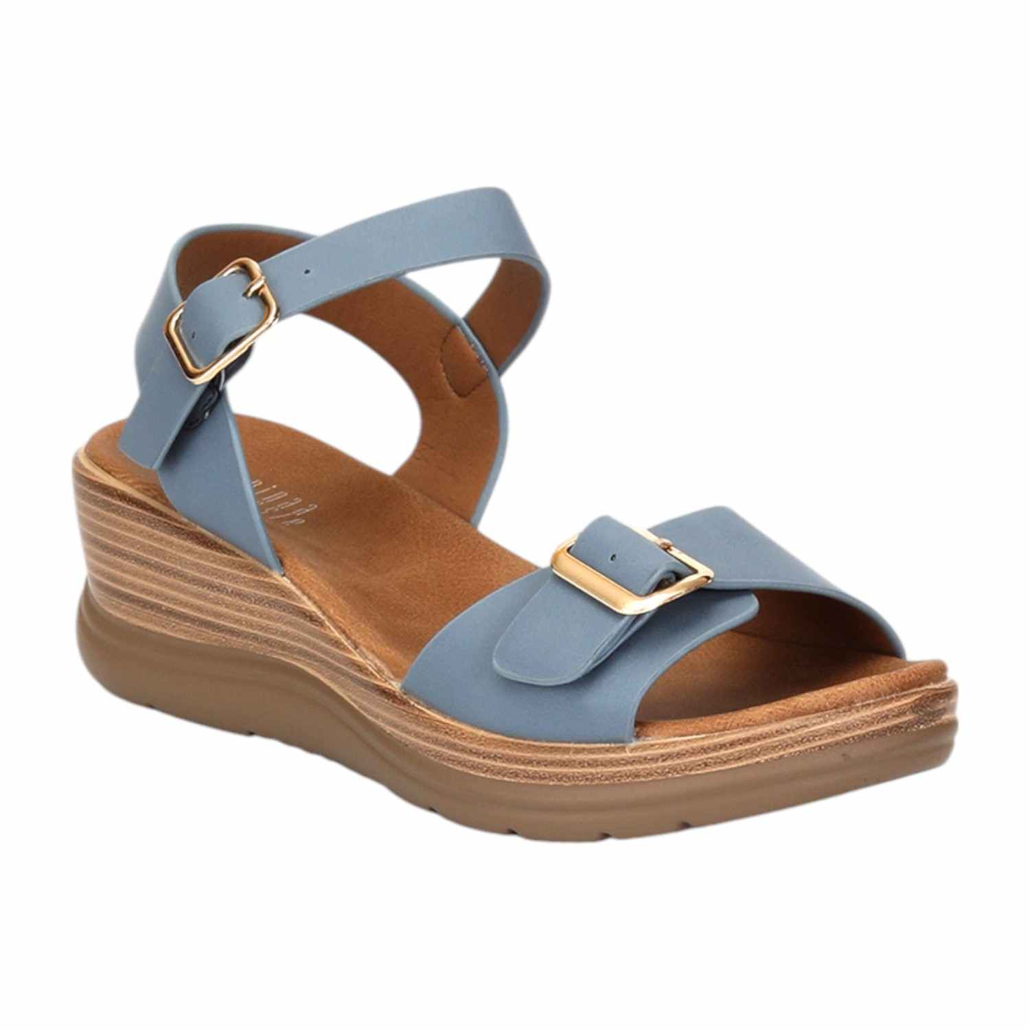 Women Blue Sandals with Buckle Closure
