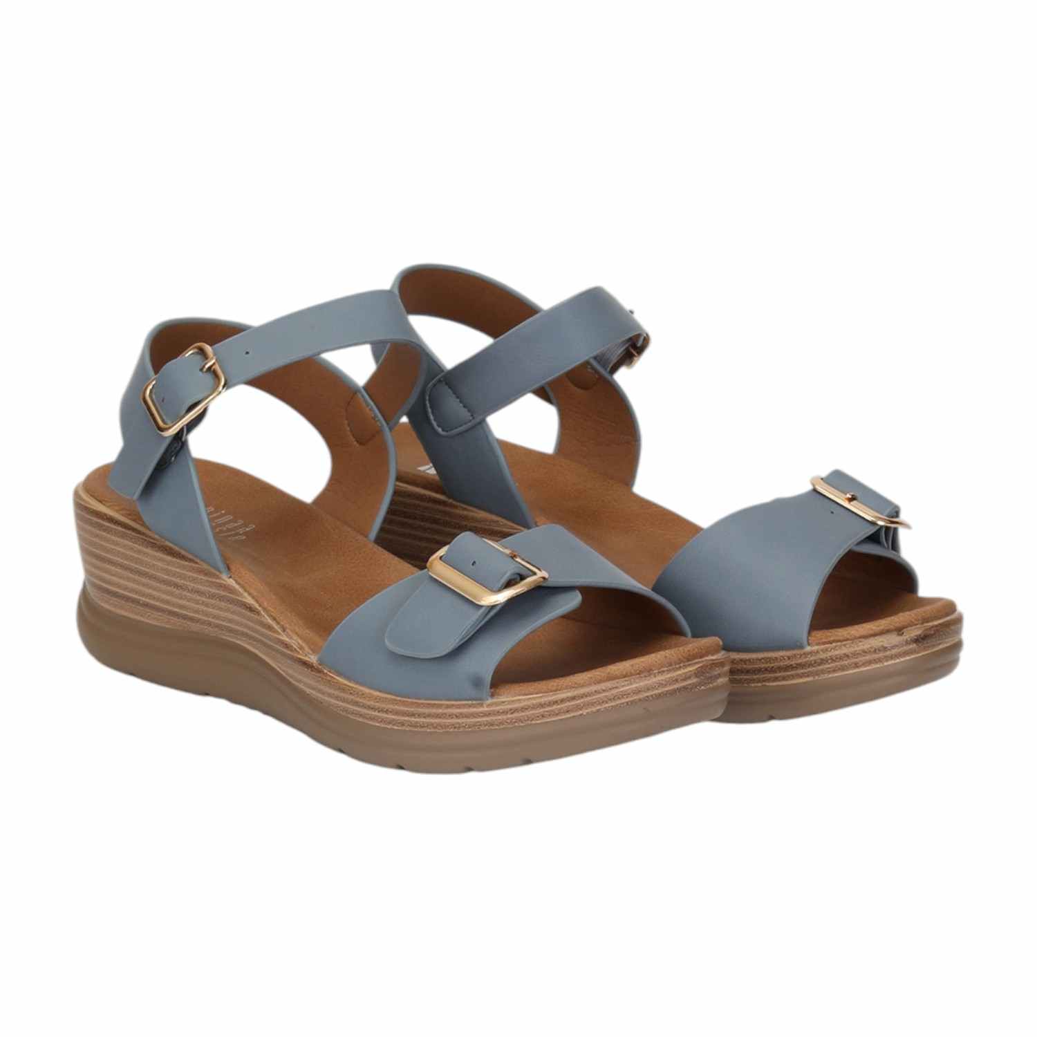 Women Blue Sandals with Buckle Closure