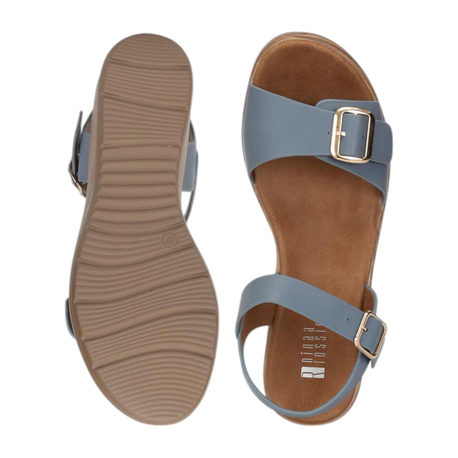 Women Blue Sandals with Buckle Closure