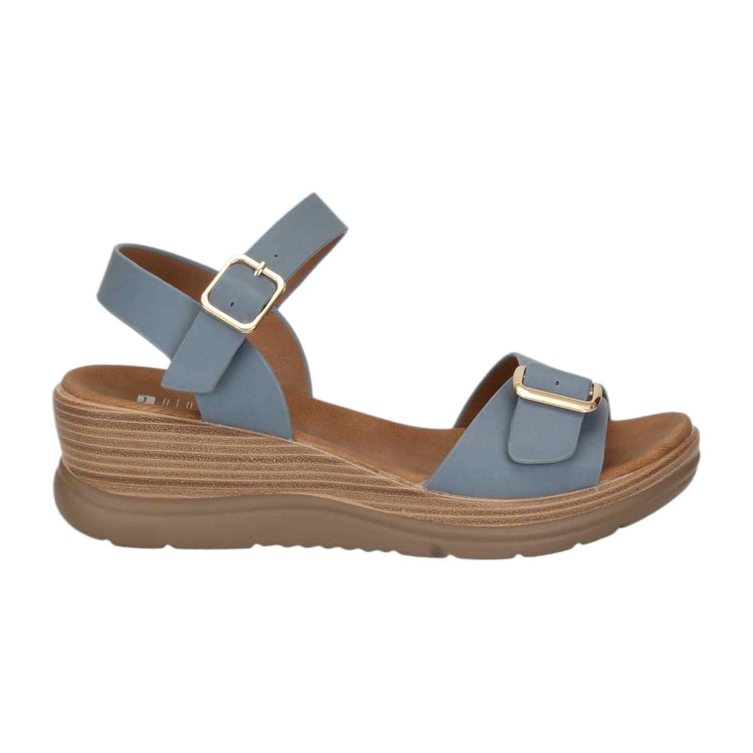 Women Blue Sandals with Buckle Closure