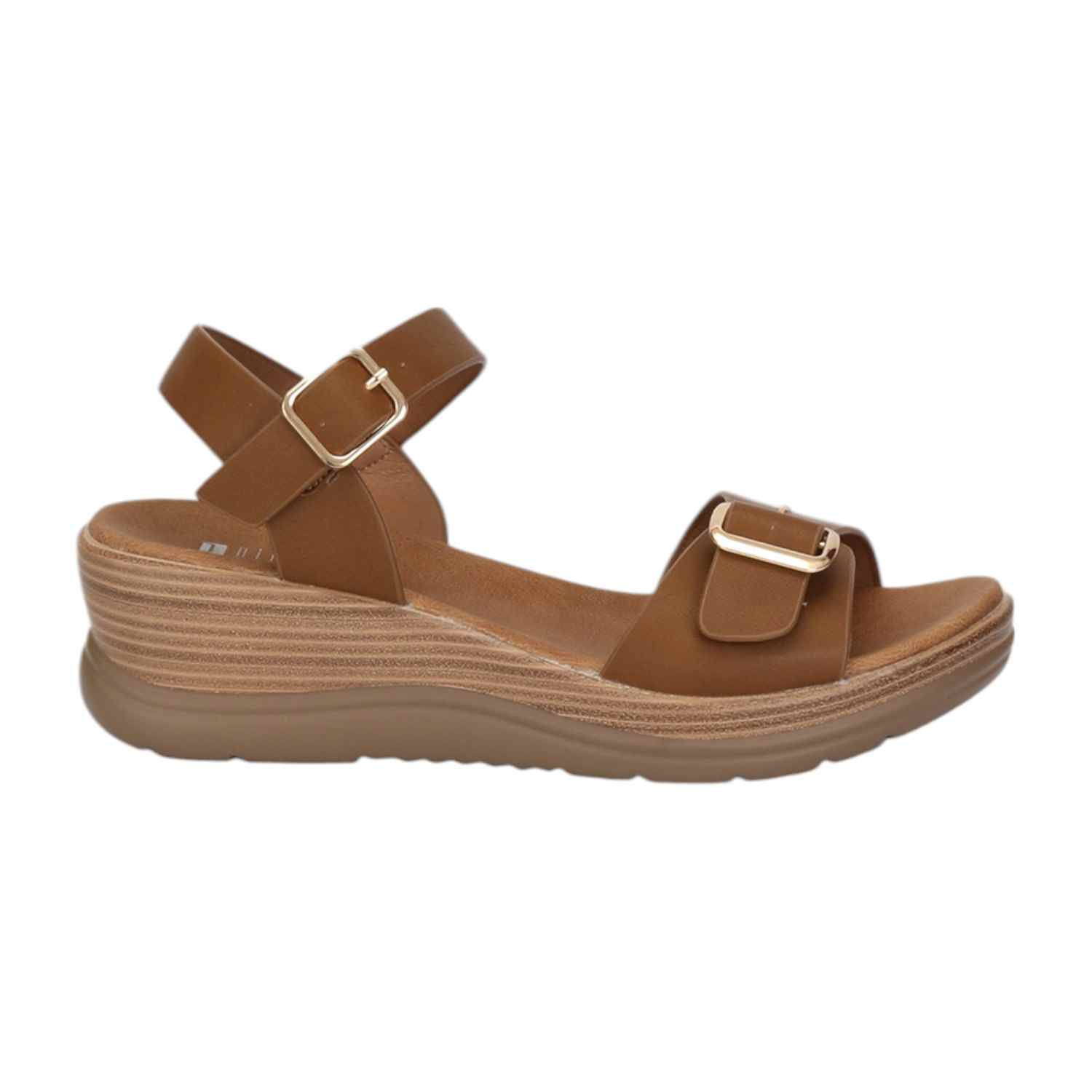 Women Khaki Sandals with Buckle Closure