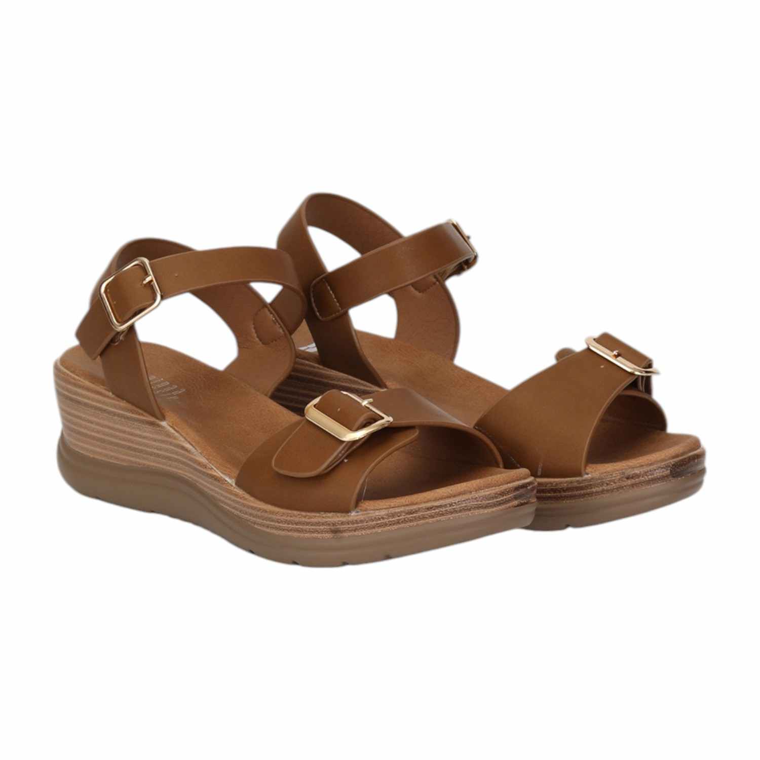 Women Khaki Sandals with Buckle Closure