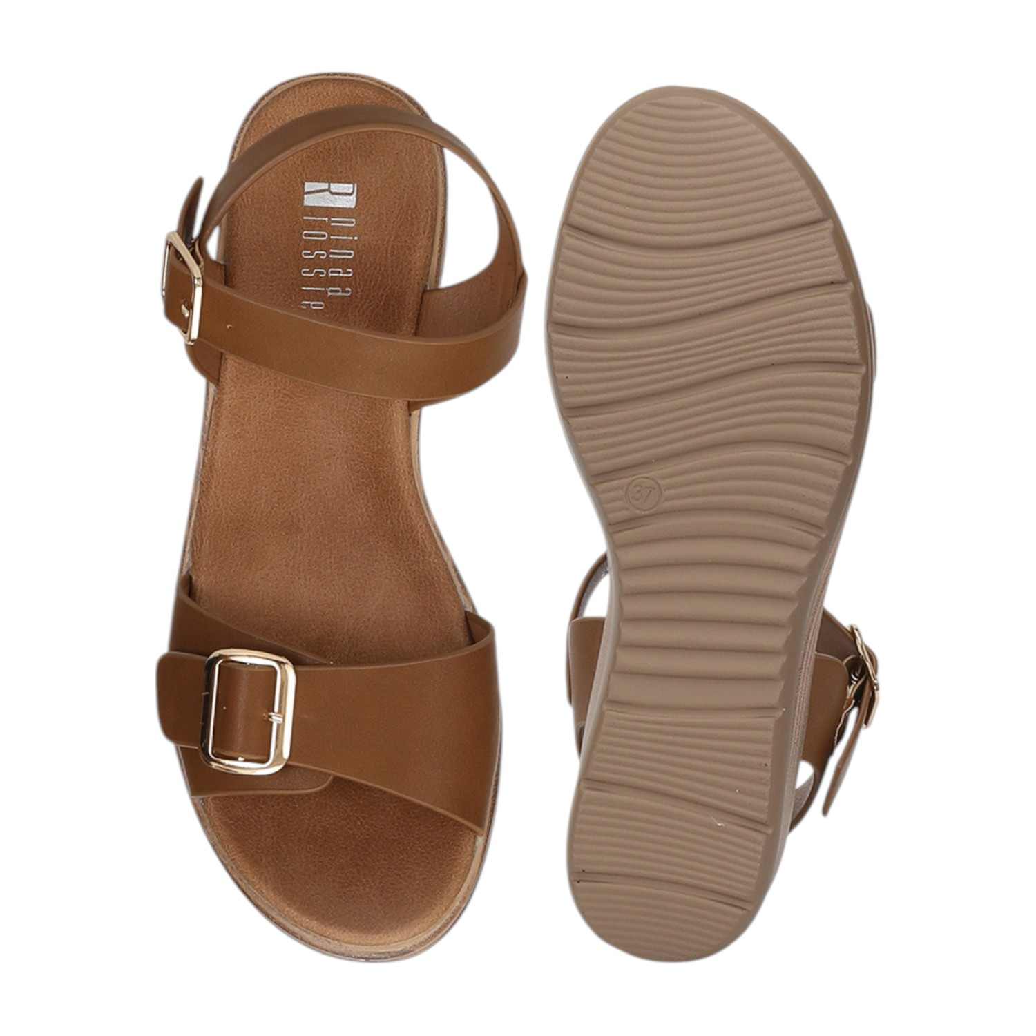 Women Khaki Sandals with Buckle Closure