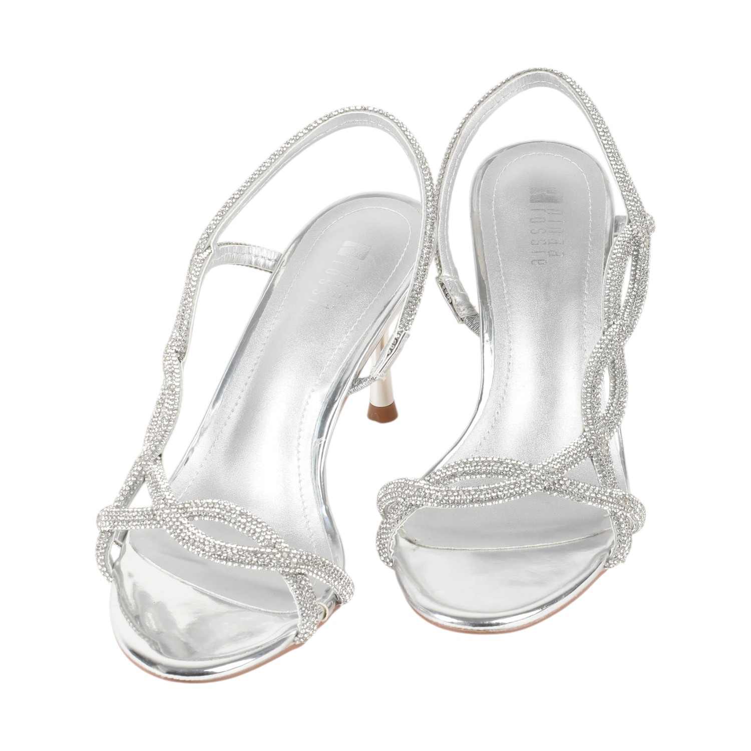 Pinkleaf Silver Stone Work Heel Sandals