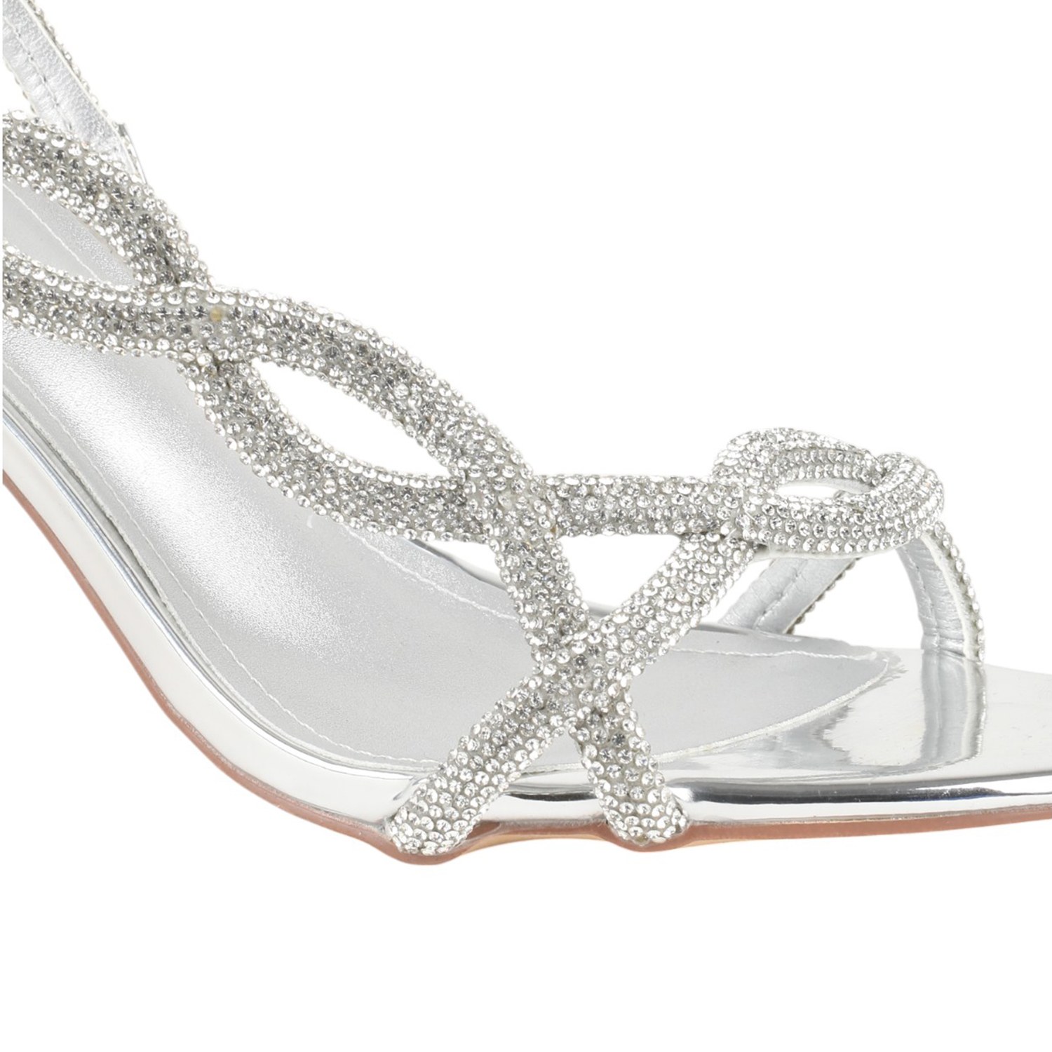 Pinkleaf Silver Stone Work Heel Sandals