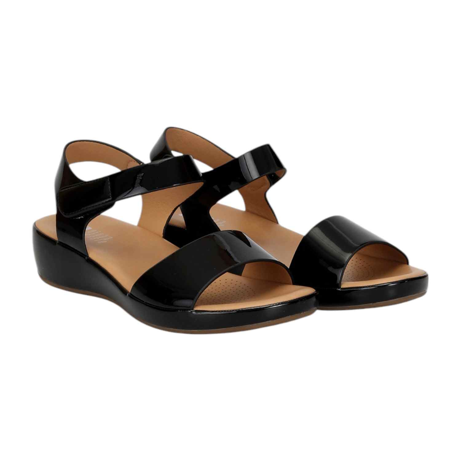 Women Black Sandals with Velcro Fastening