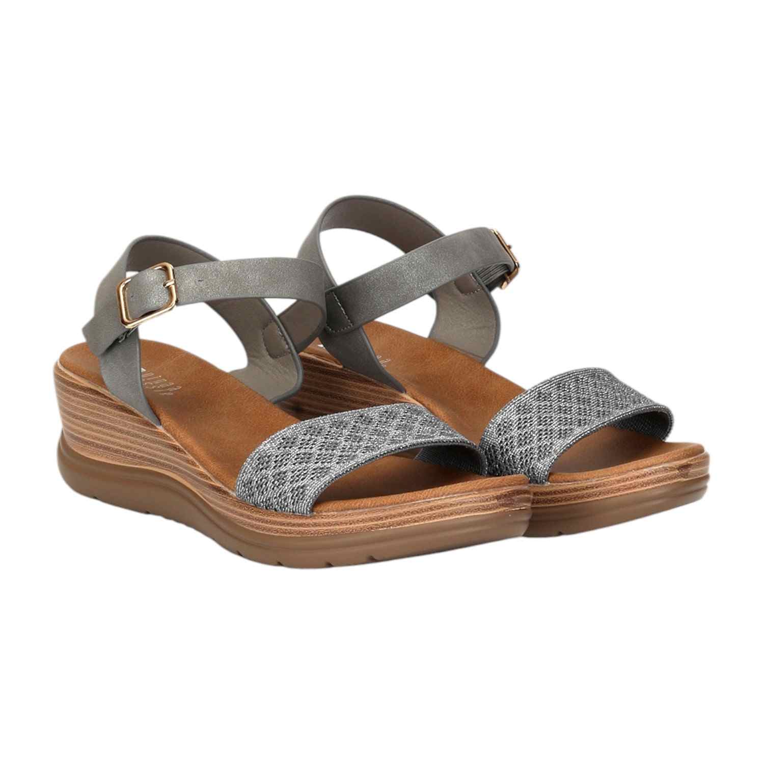 Women Grey Mesh Wedge Sandals