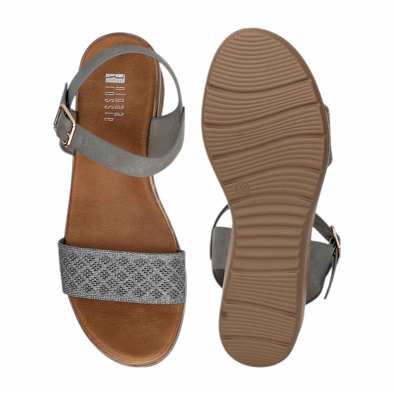 Women Grey Mesh Wedge Sandals