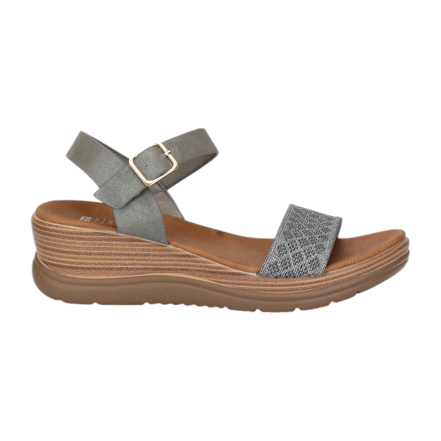 Women Grey Mesh Wedge Sandals