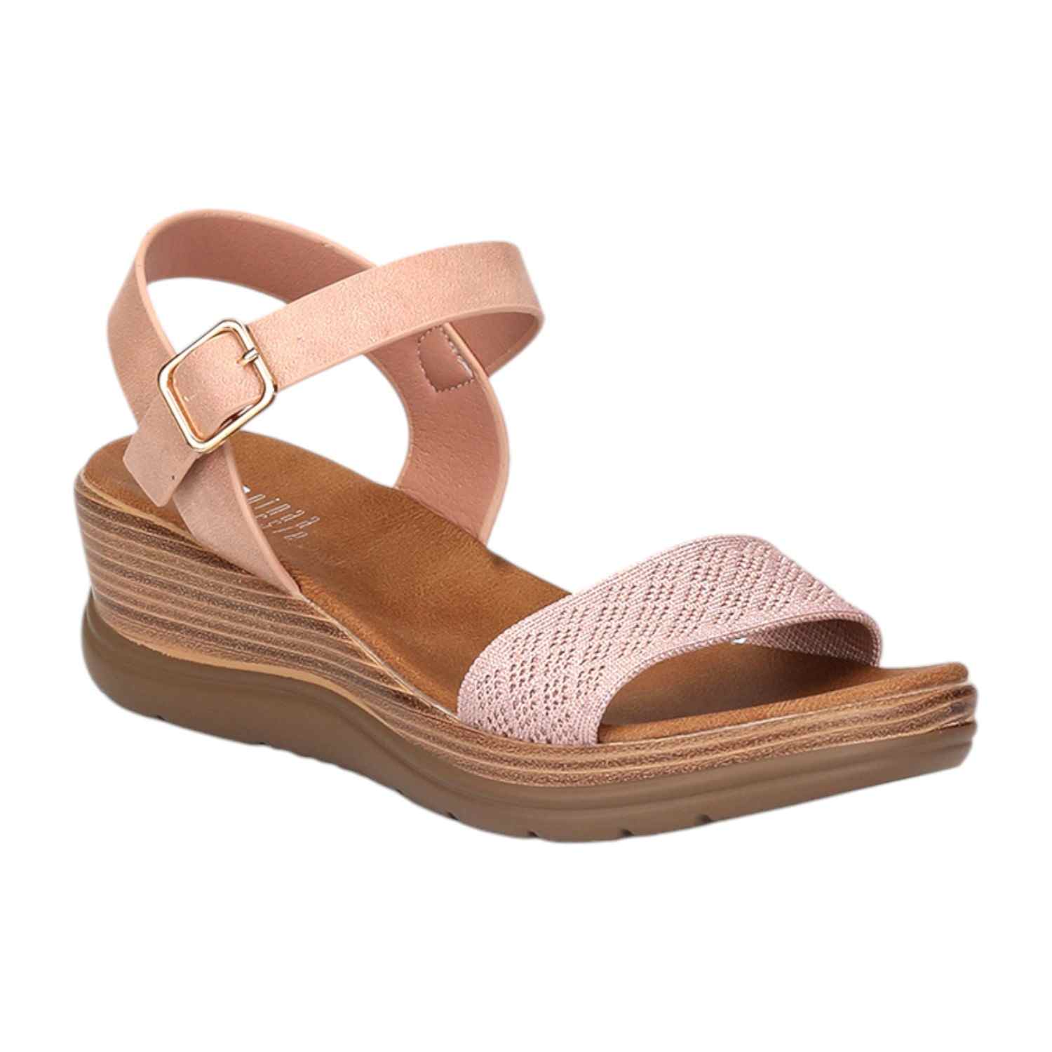 Women Pink Mesh Wedge Sandals