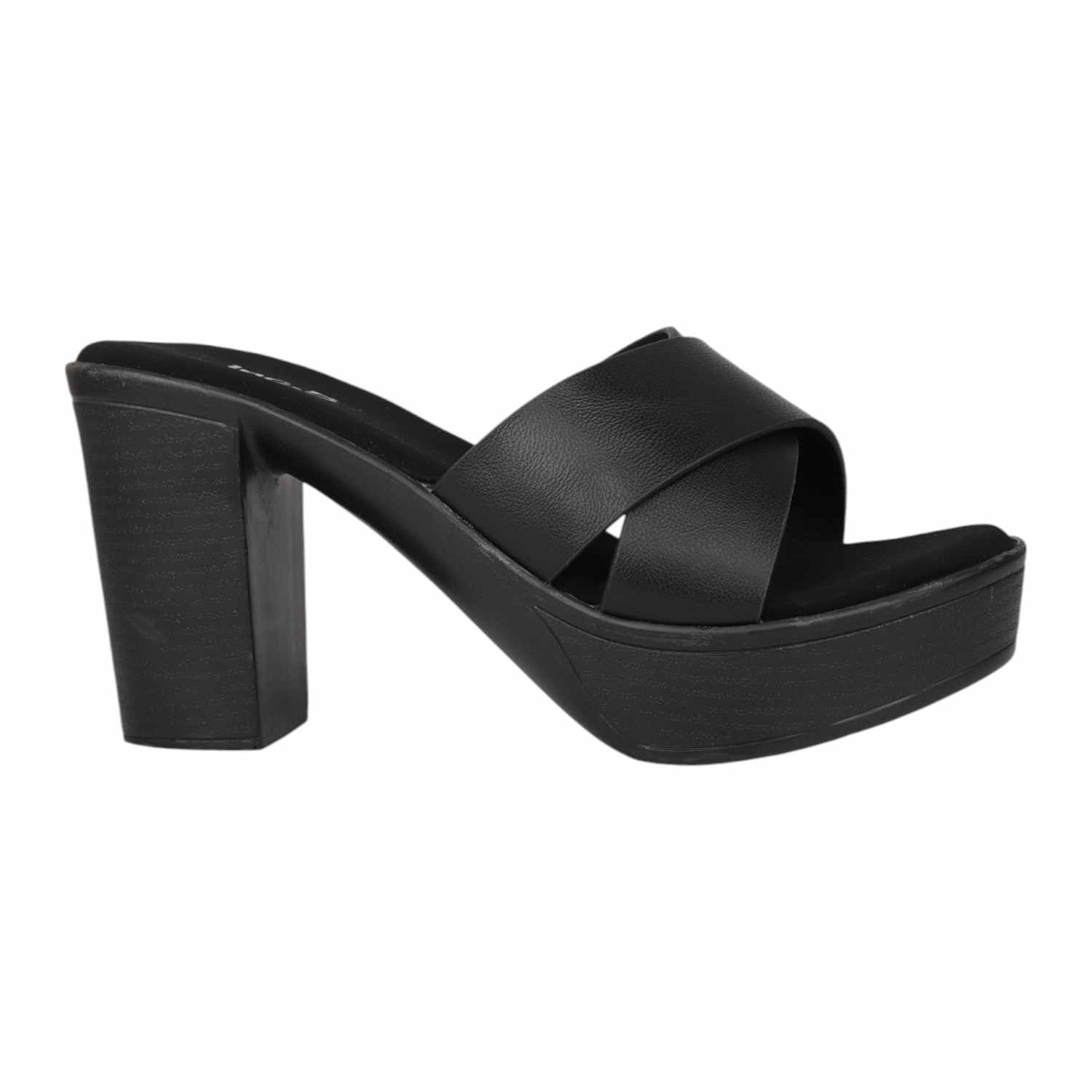 Women Bold Black Chunky Heel Platform Slides