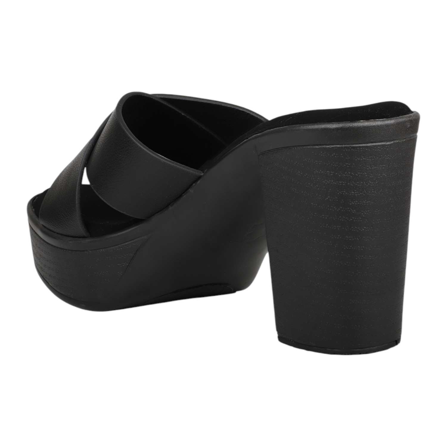 Women Bold Black Chunky Heel Platform Slides