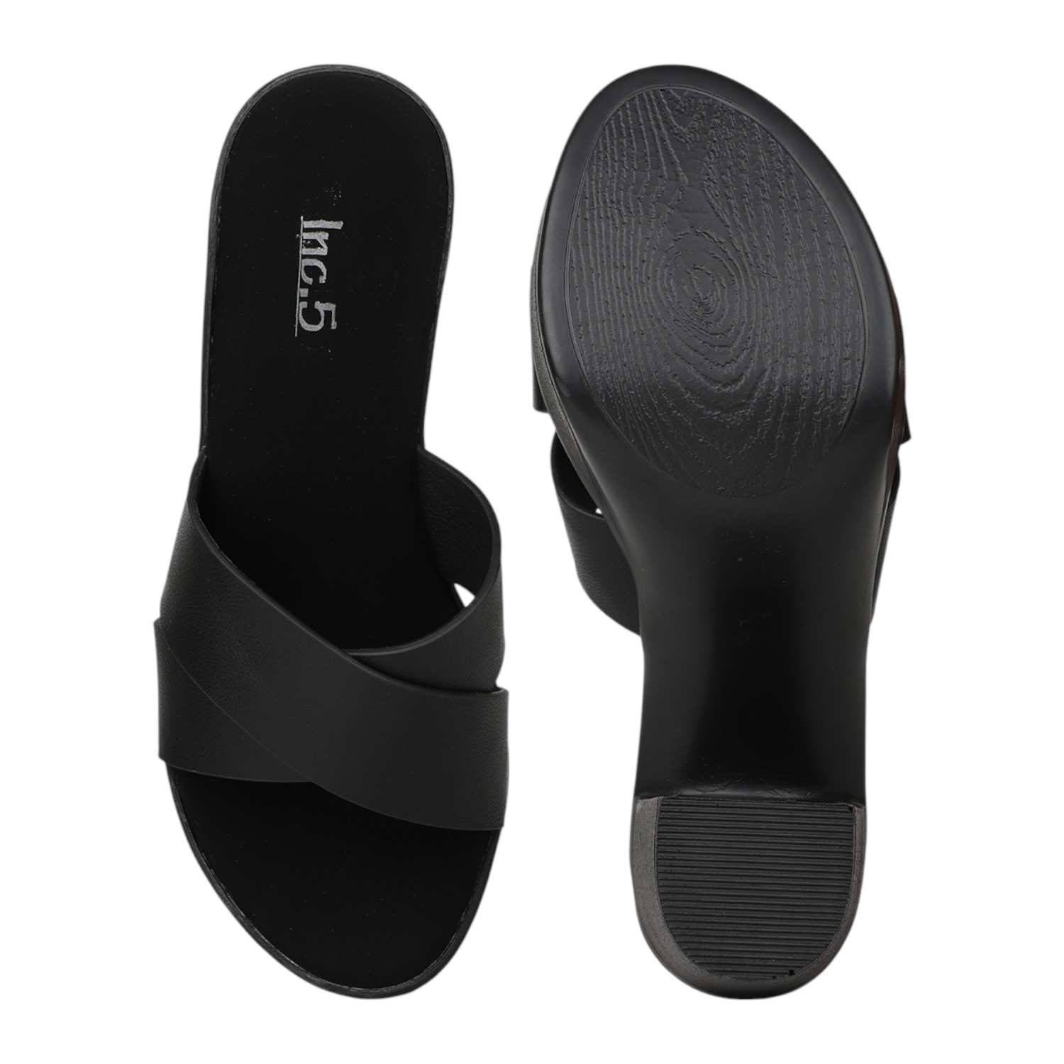 Women Bold Black Chunky Heel Platform Slides