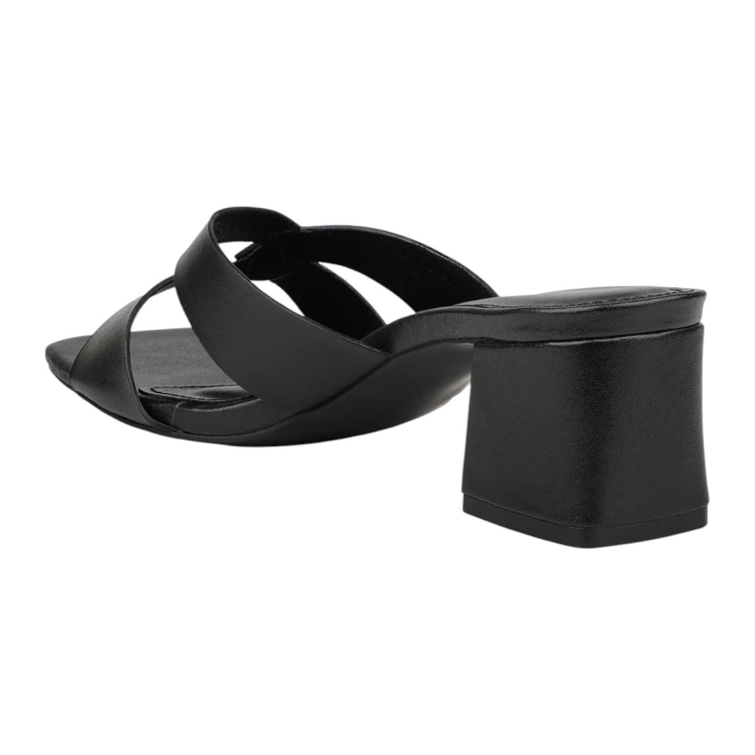 Women Black Interwoven Strap Block Heel slides