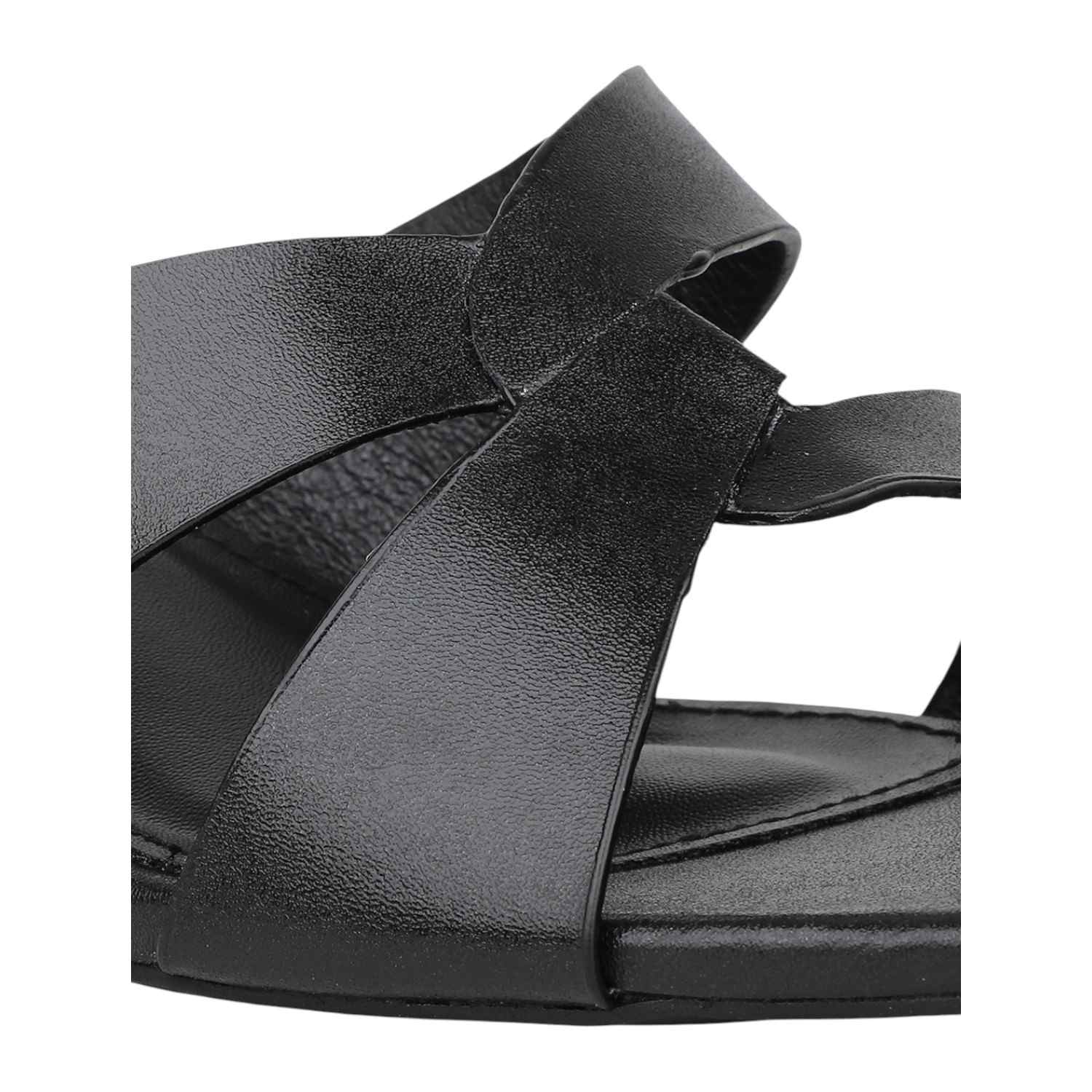 Women Black Interwoven Strap Block Heel slides