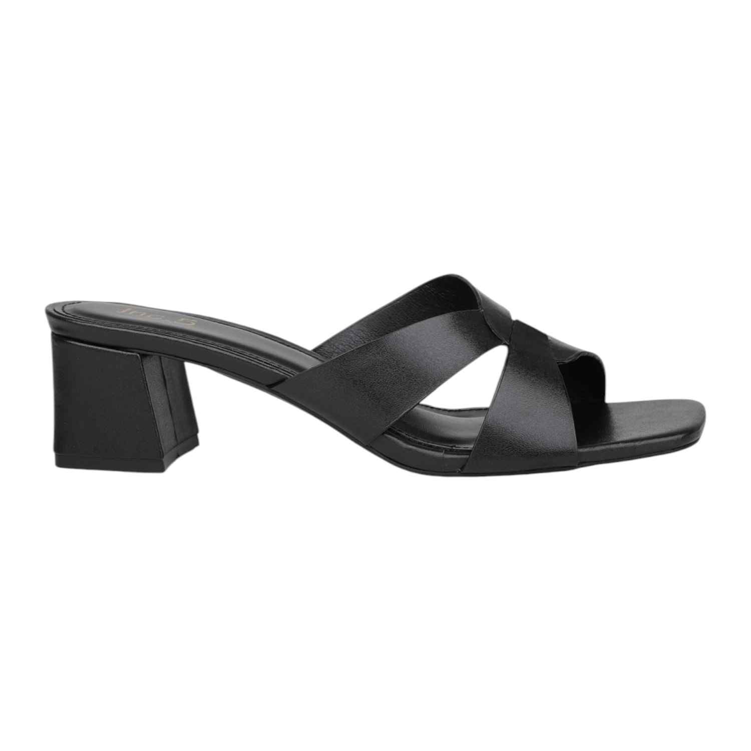 Women Black Interwoven Strap Block Heel slides