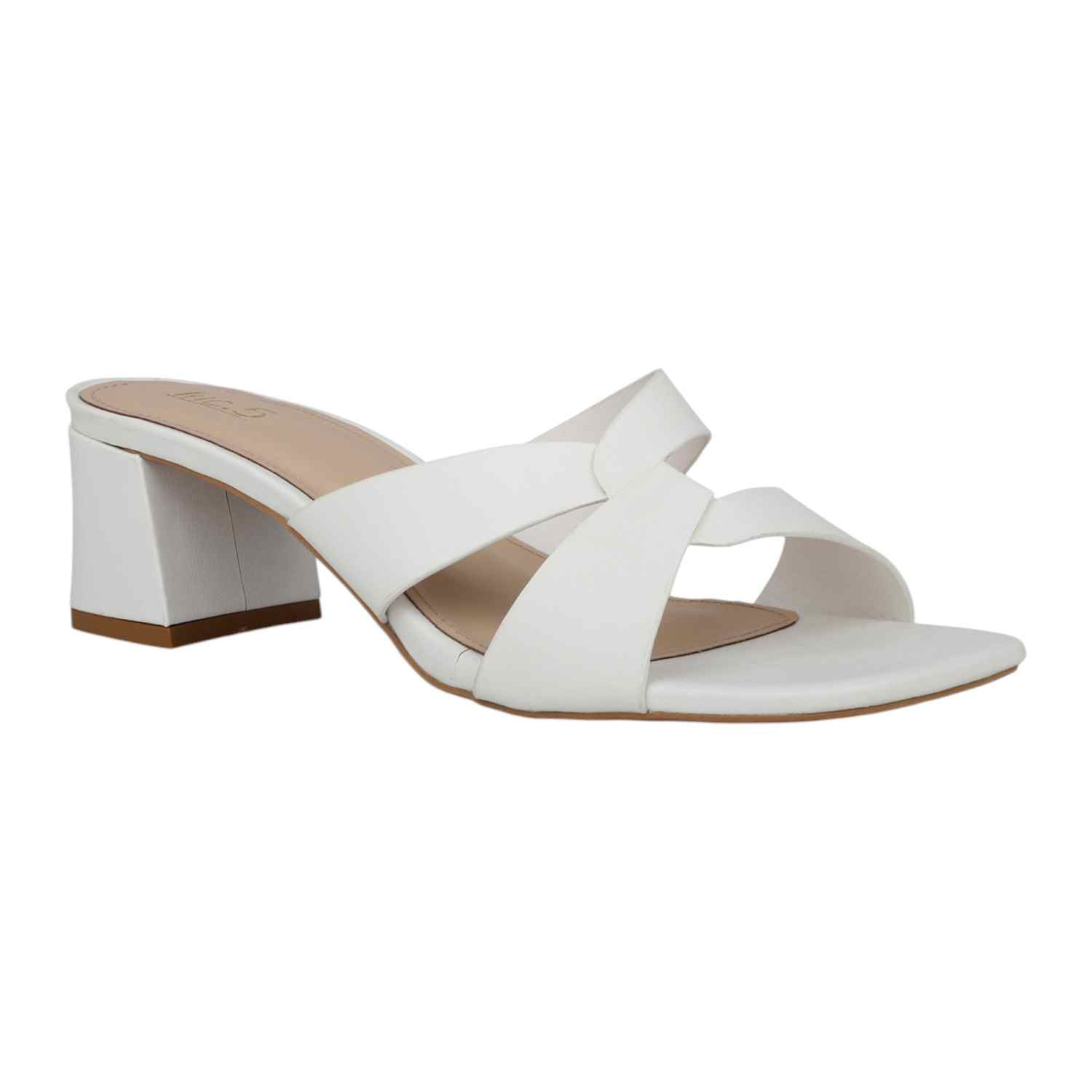 Women White Interwoven Strap Block Heel slides