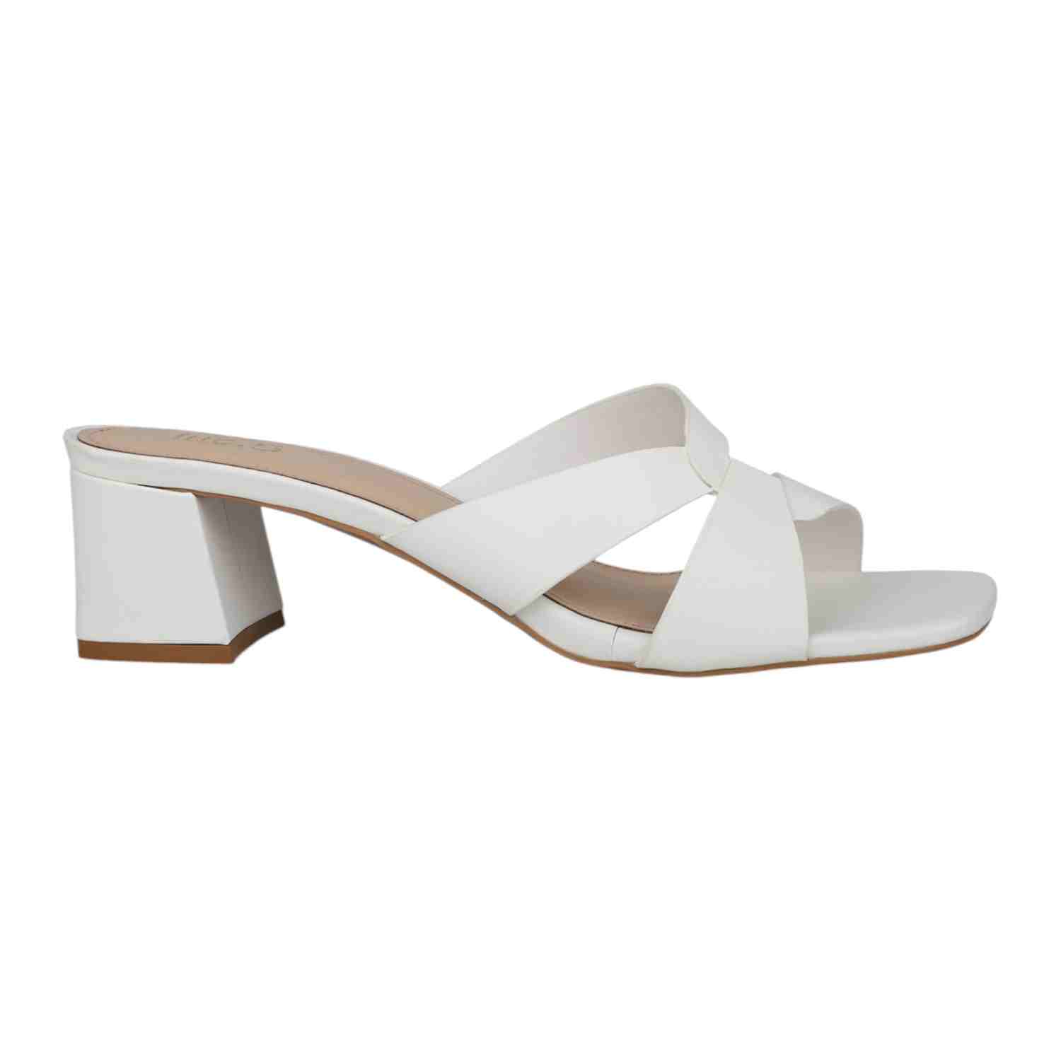 Women White Interwoven Strap Block Heel slides