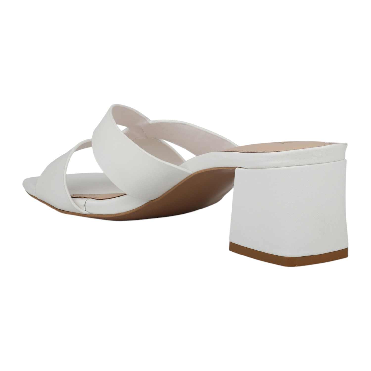 Women White Interwoven Strap Block Heel slides