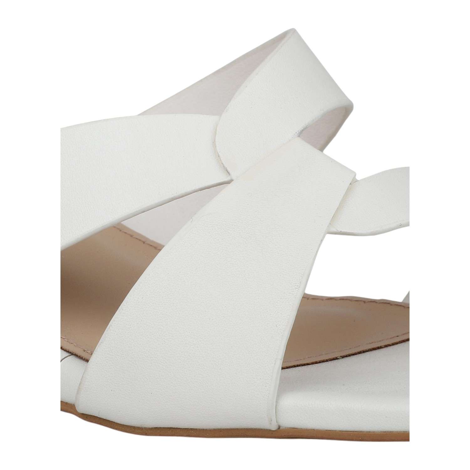 Women White Interwoven Strap Block Heel slides
