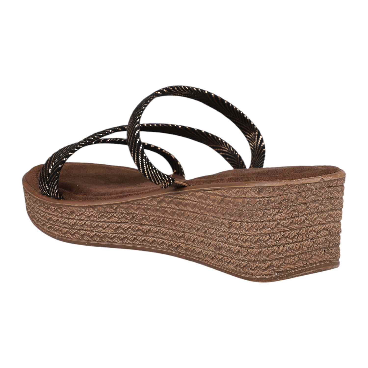 Inc.5 | Women Antique Gold & Black Striped Wedge Slide Sandals|1