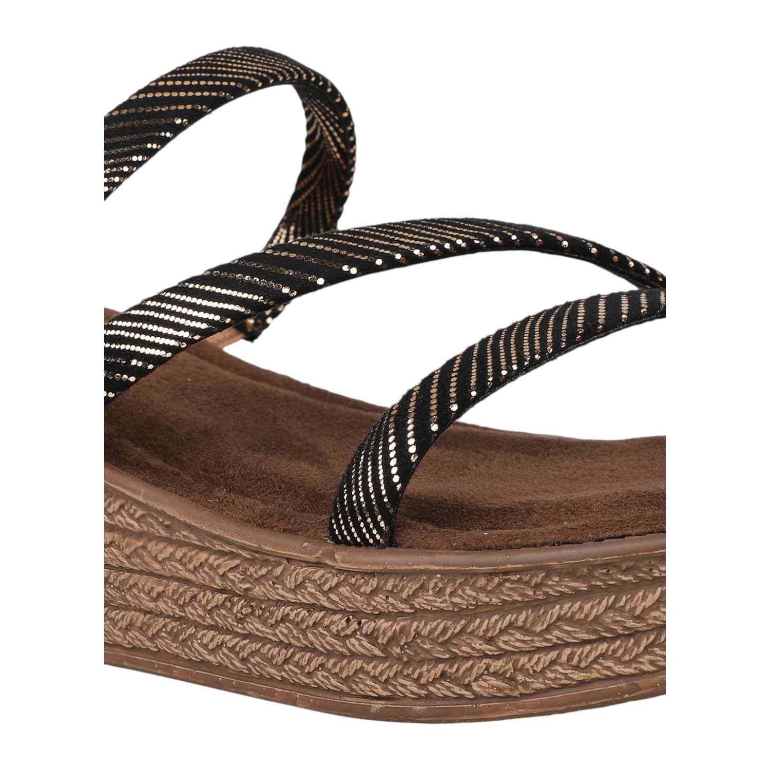 Inc.5 | Women Antique Gold & Black Striped Wedge Slide Sandals|4