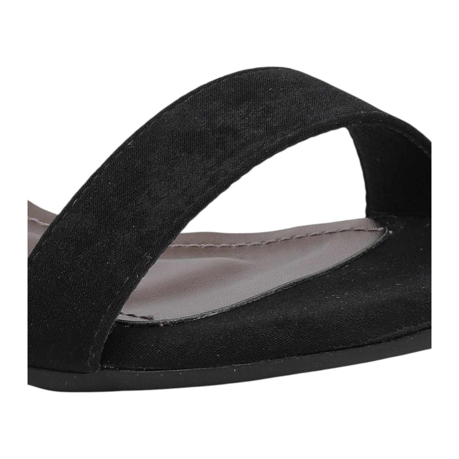 Women Black Faux Suede Block Heel Sandals with Gold Buckle