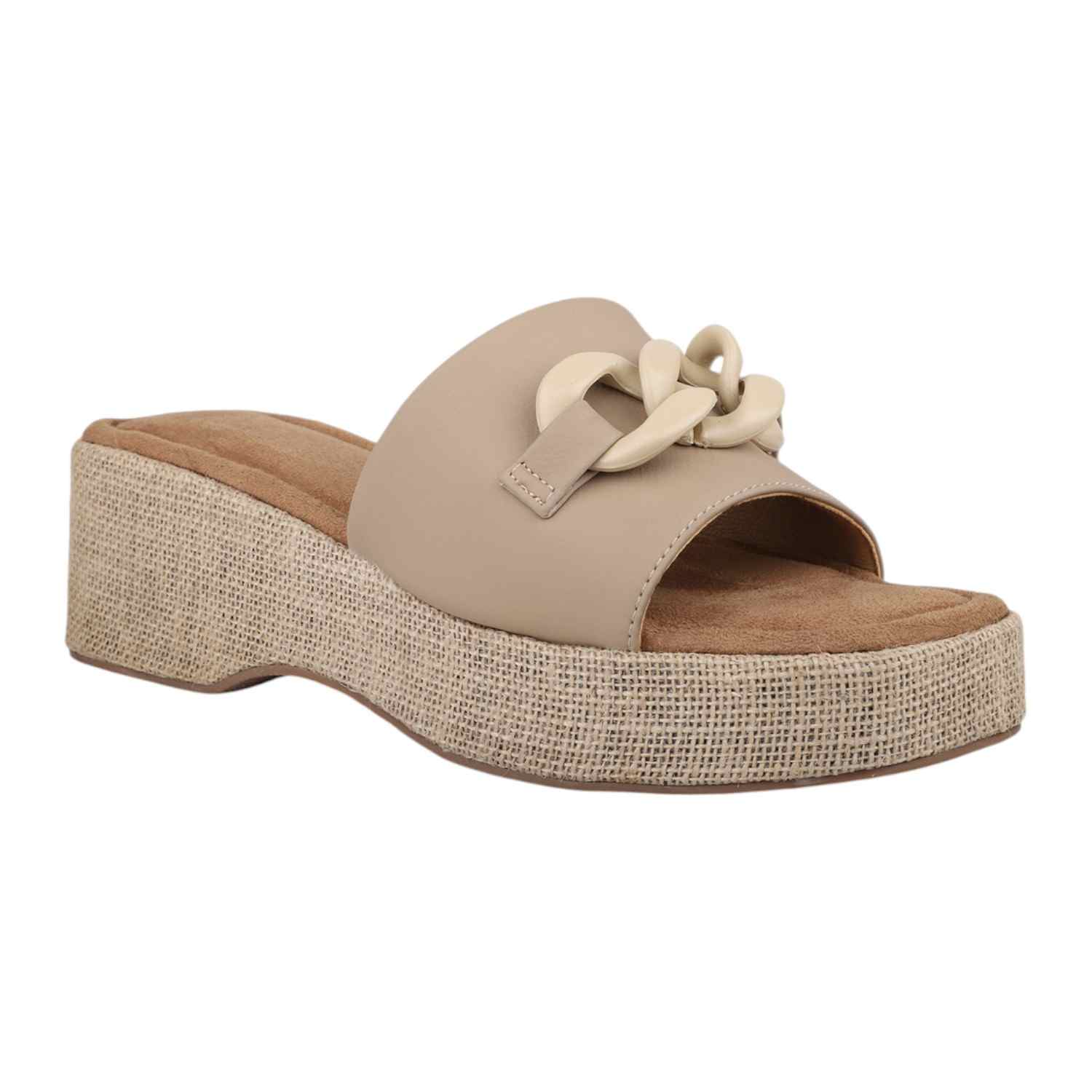 Inc.5 | Women Beige Platform Slides with Decorative Chain Accent|0