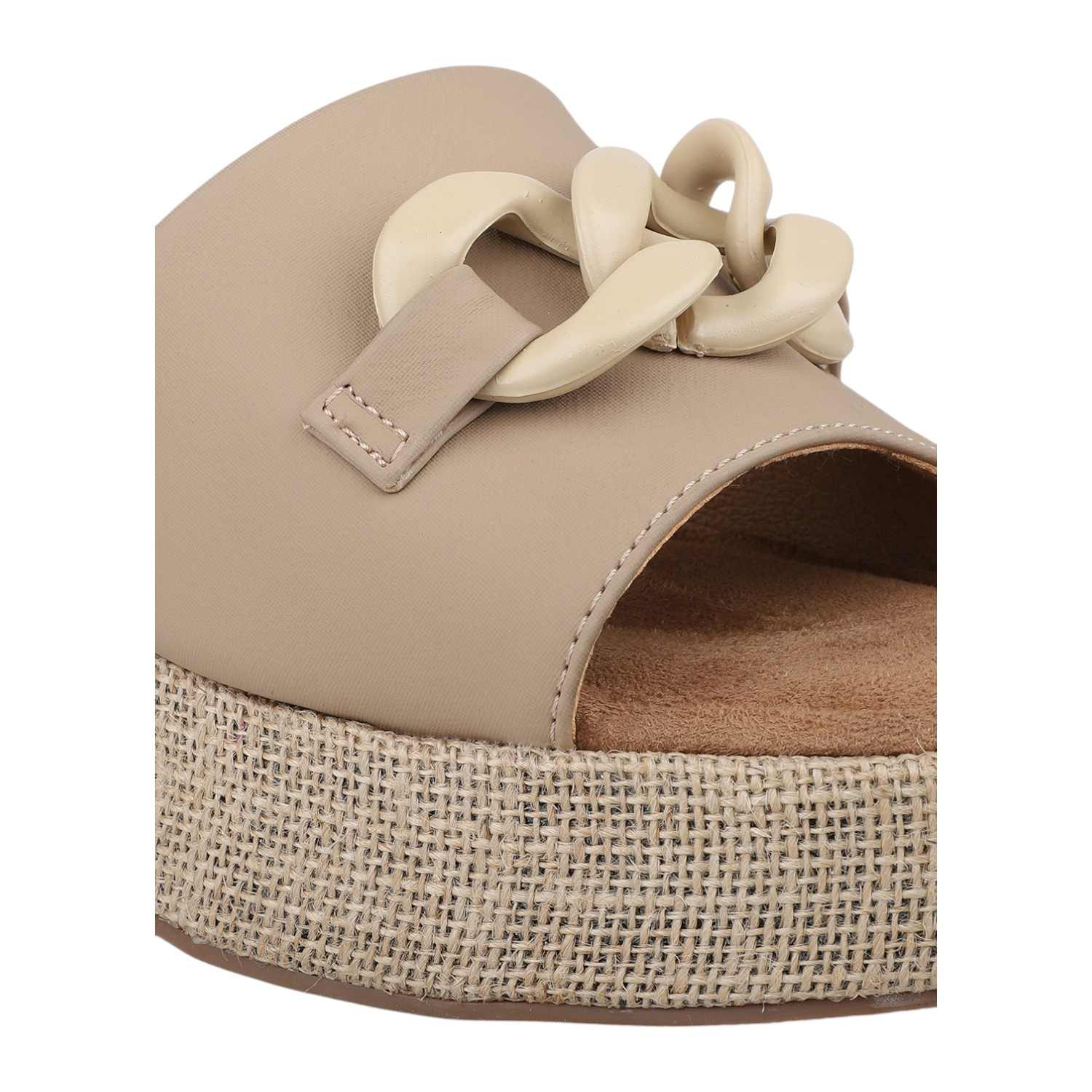 Inc.5 | Women Beige Platform Slides with Decorative Chain Accent|4