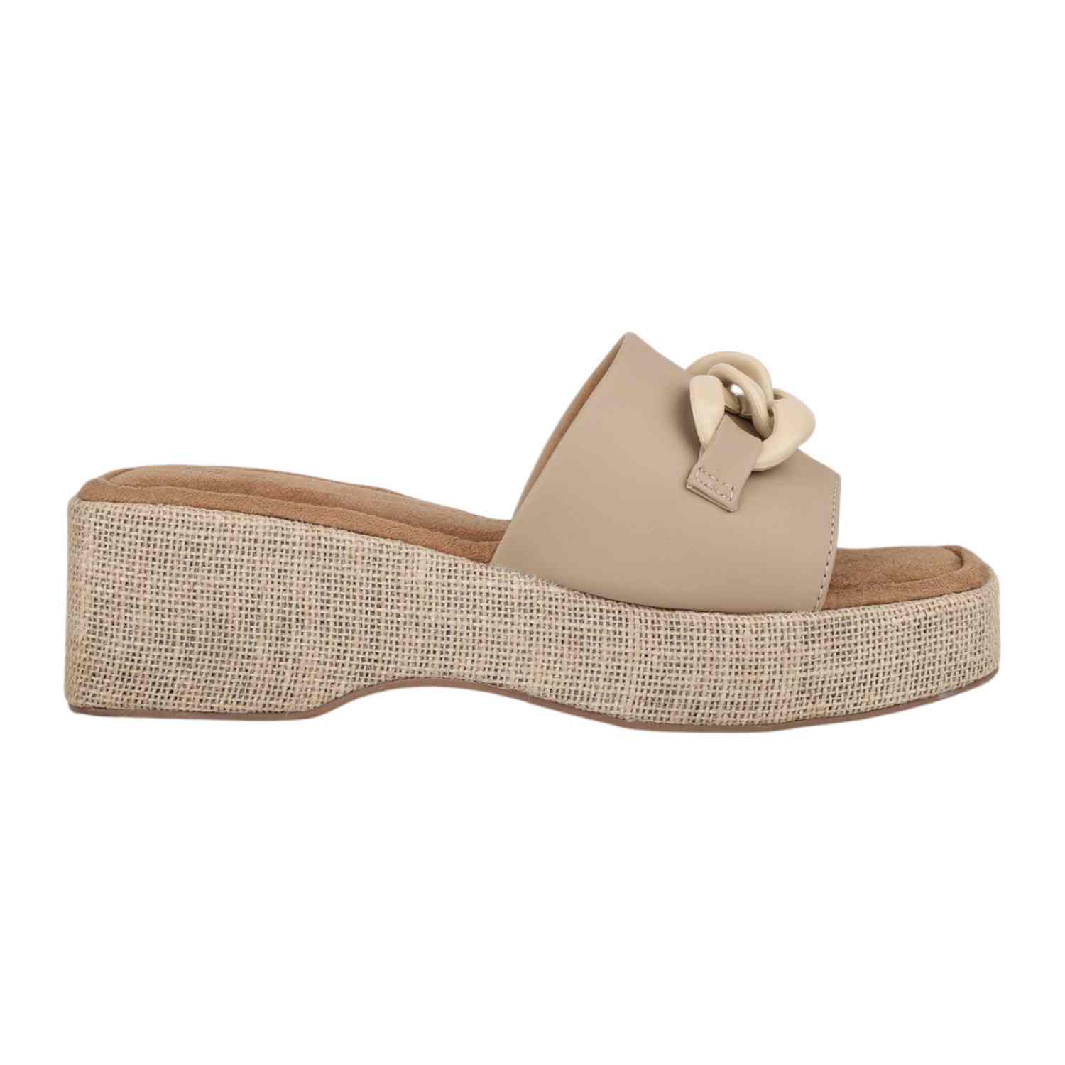 Inc.5 | Women Beige Platform Slides with Decorative Chain Accent|2
