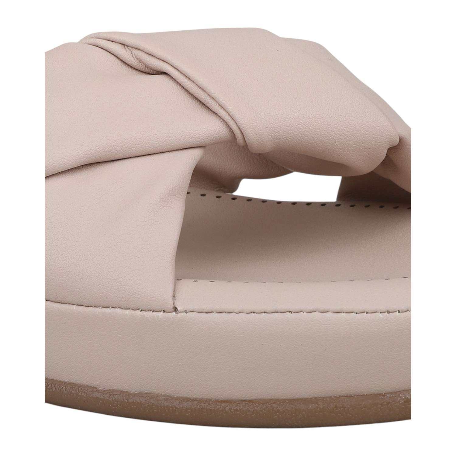 Women Cream Padded Criss-Cross Strap Wedge Sandals with Ankle Strap