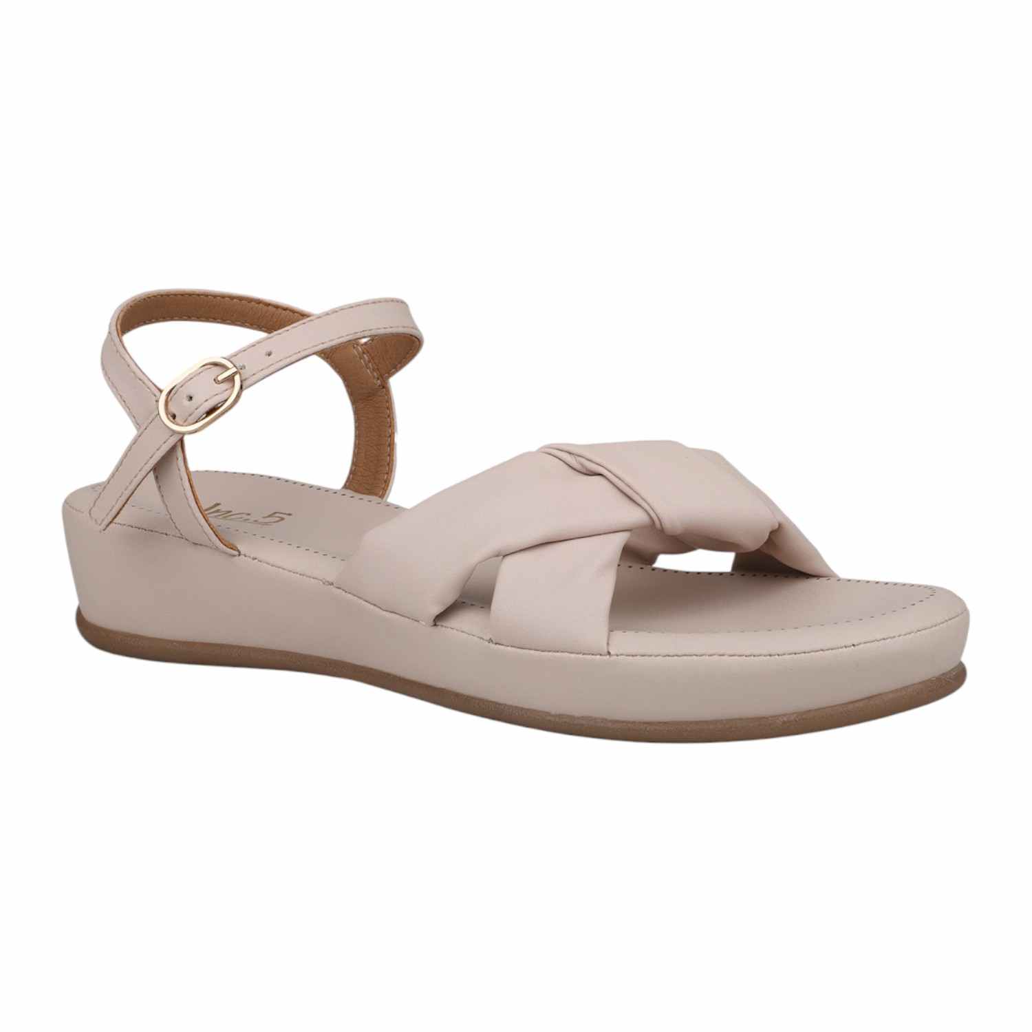 Women Cream Padded Criss-Cross Strap Wedge Sandals with Ankle Strap