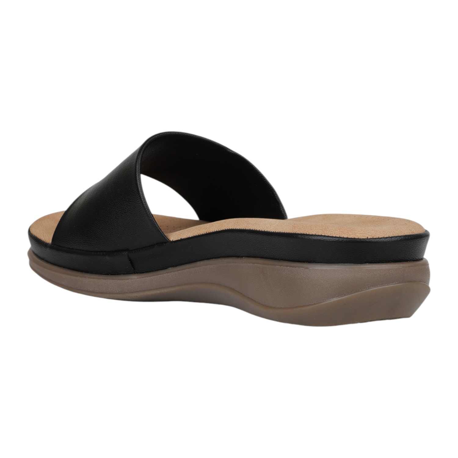 Women Black Criss-Cross Strap Comfort Wedge Slides