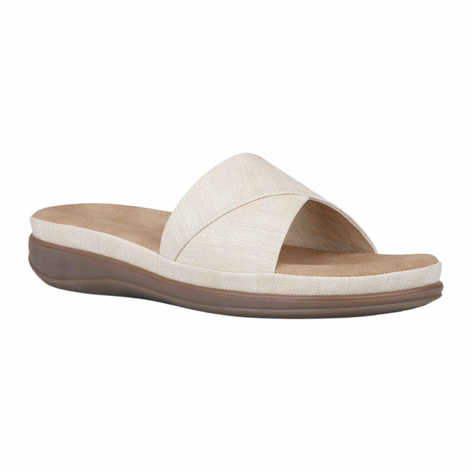 Women Cream Criss-Cross Strap Comfort Wedge Slides