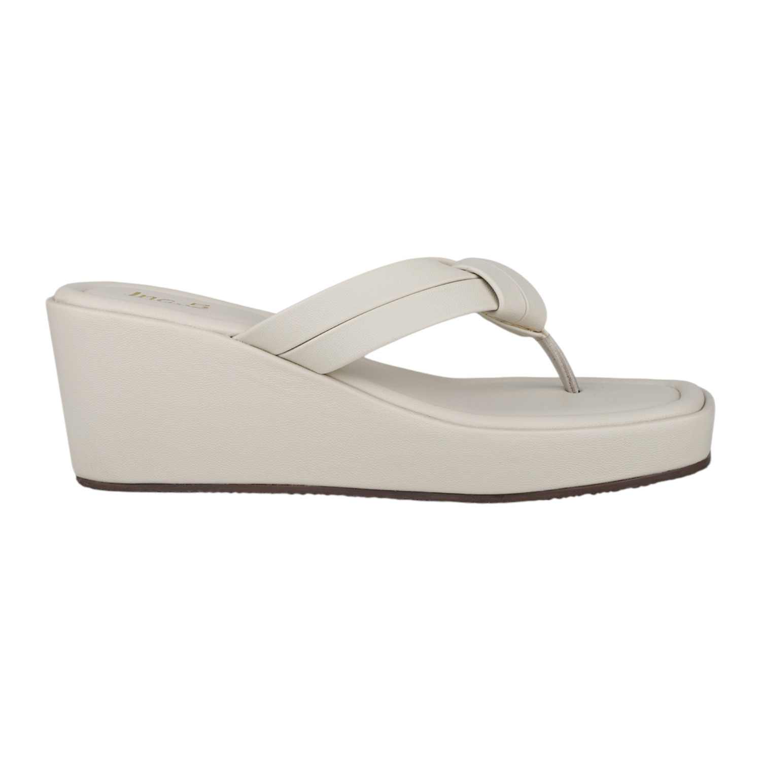 Women Cream Knotted Strap Wedge Thong Sandals