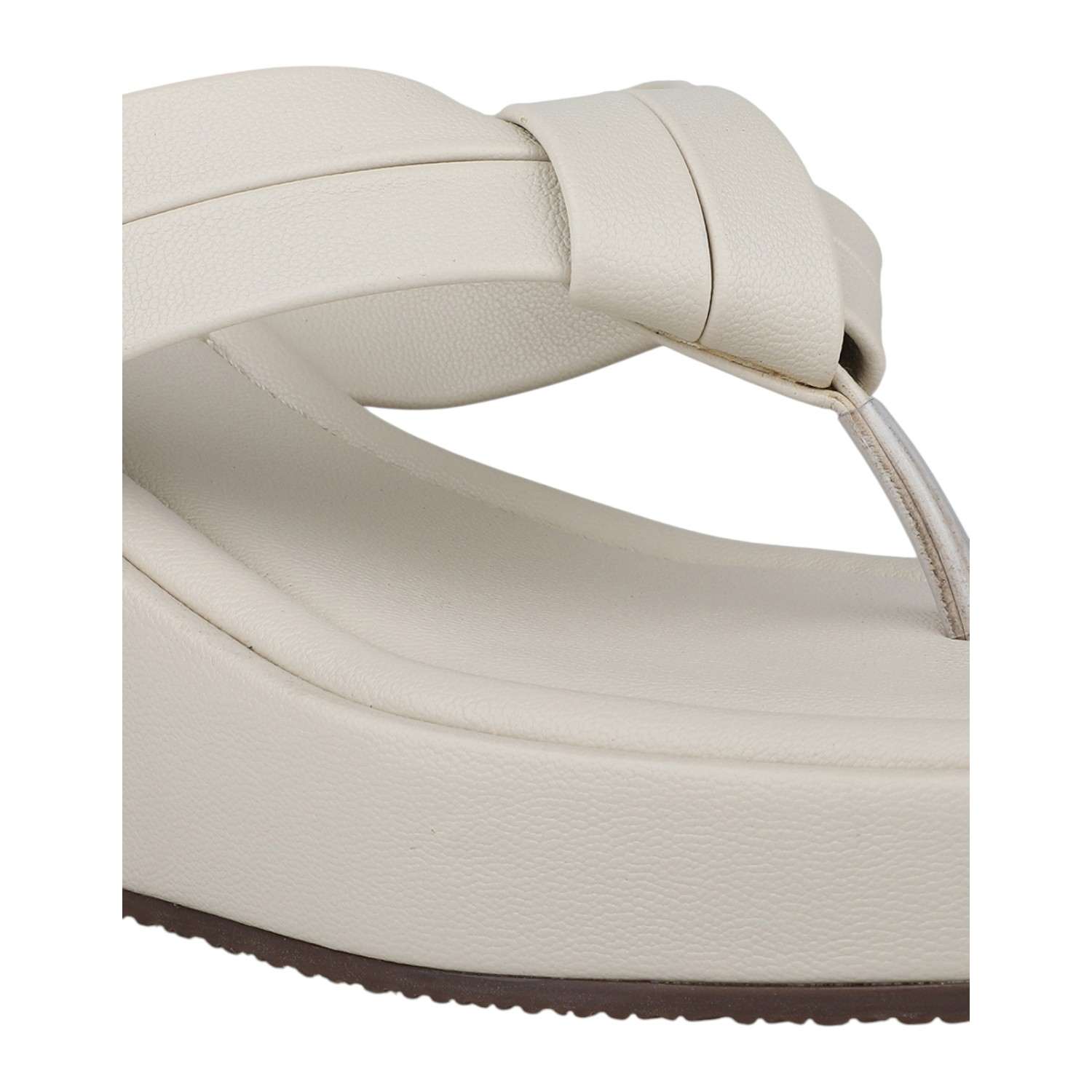 Women Cream Knotted Strap Wedge Thong Sandals