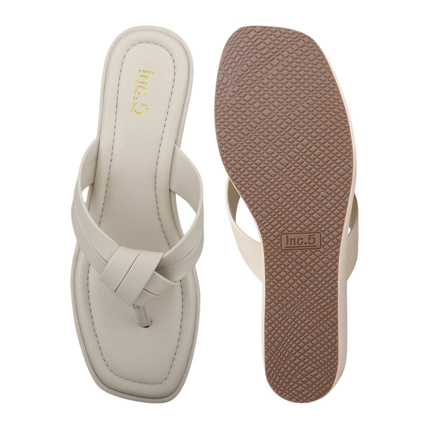 Women Cream Knotted Strap Wedge Thong Sandals