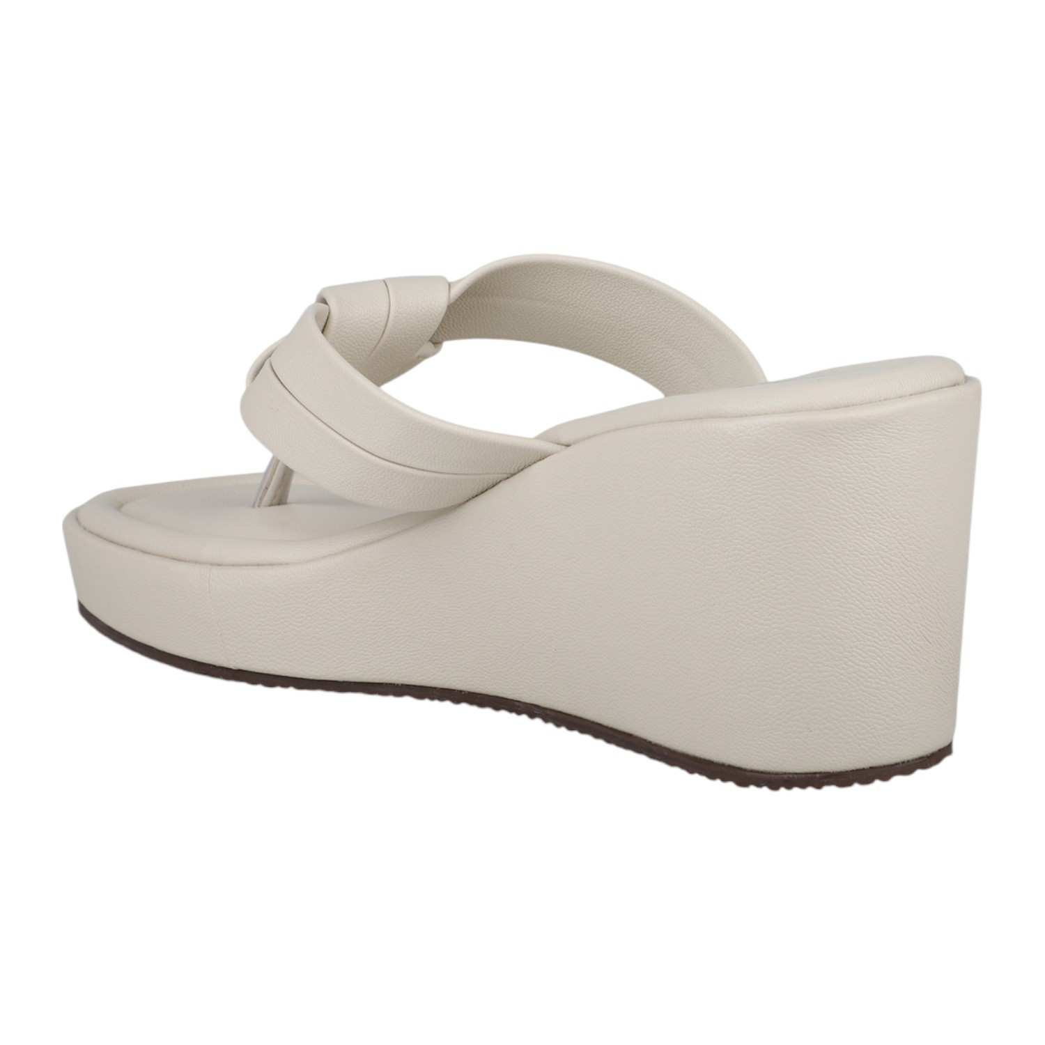 Women Cream Knotted Strap Wedge Thong Sandals
