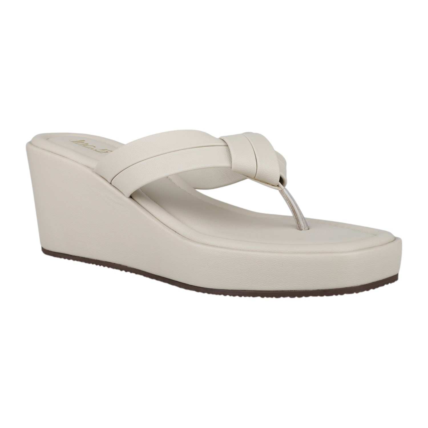 Women Cream Knotted Strap Wedge Thong Sandals